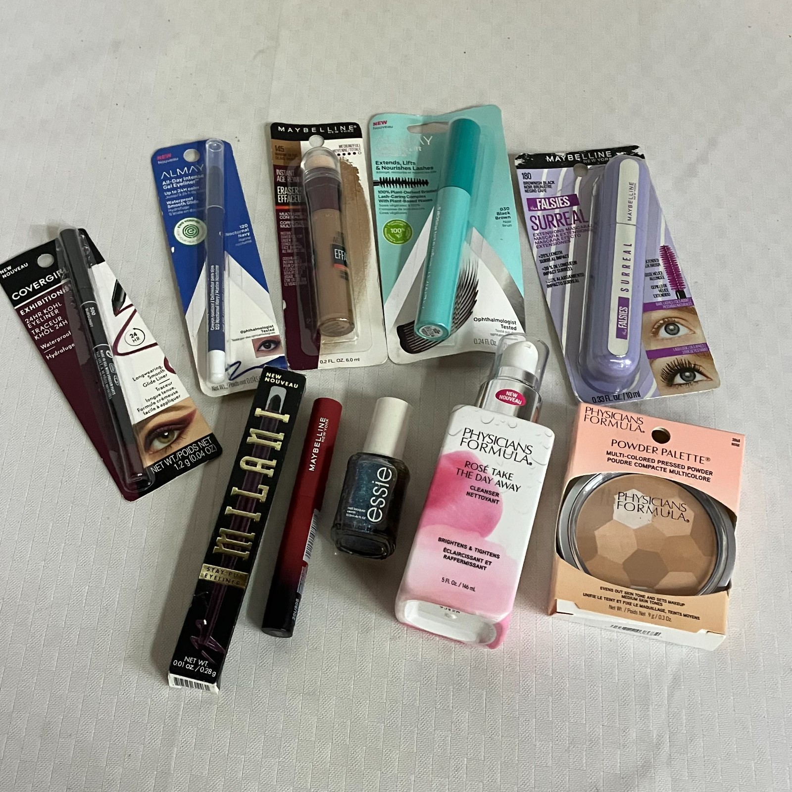 Maybelline Almay Milani Essie PF Concealer Mascara 10 Set Drugstore Makeup Kit