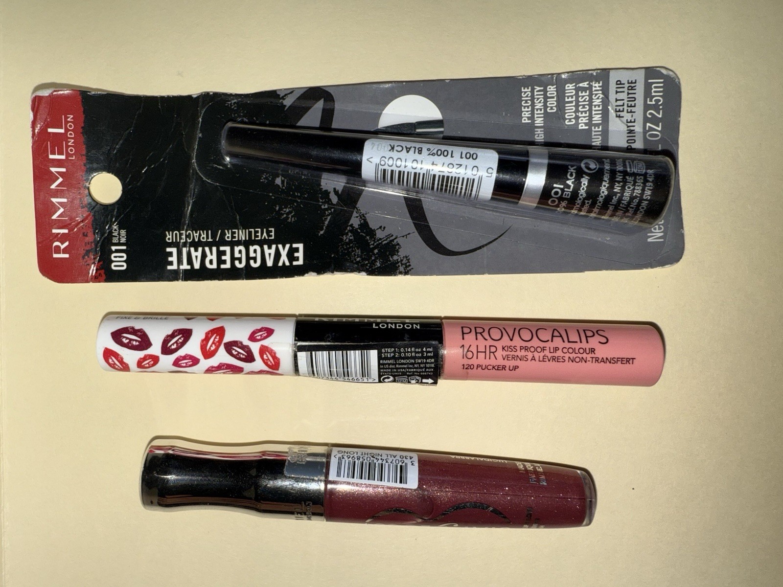 Lot of 3 Rimmel Makeup: Lip Colour Eyeliner New