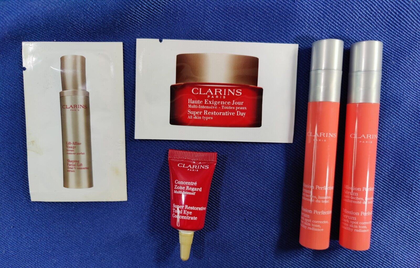 NEW LOT OF 5 CLARINS ANTI-AGING PRODUCTS **TRAVEL/SAMPLE SIZE**