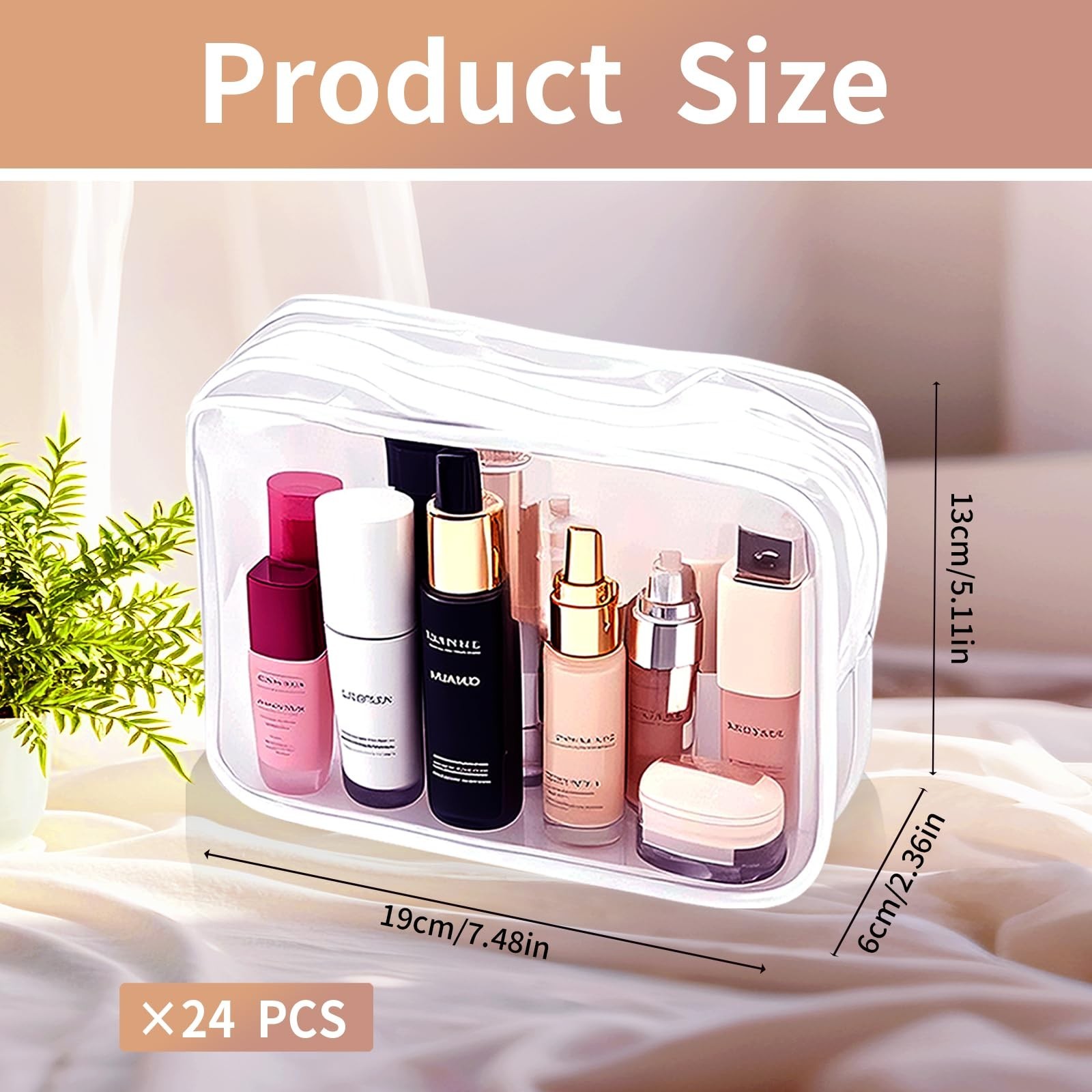 24 PCS Clear Makeup Bag with Zipper, Waterproof Transparent Toiletry Bag Orga…