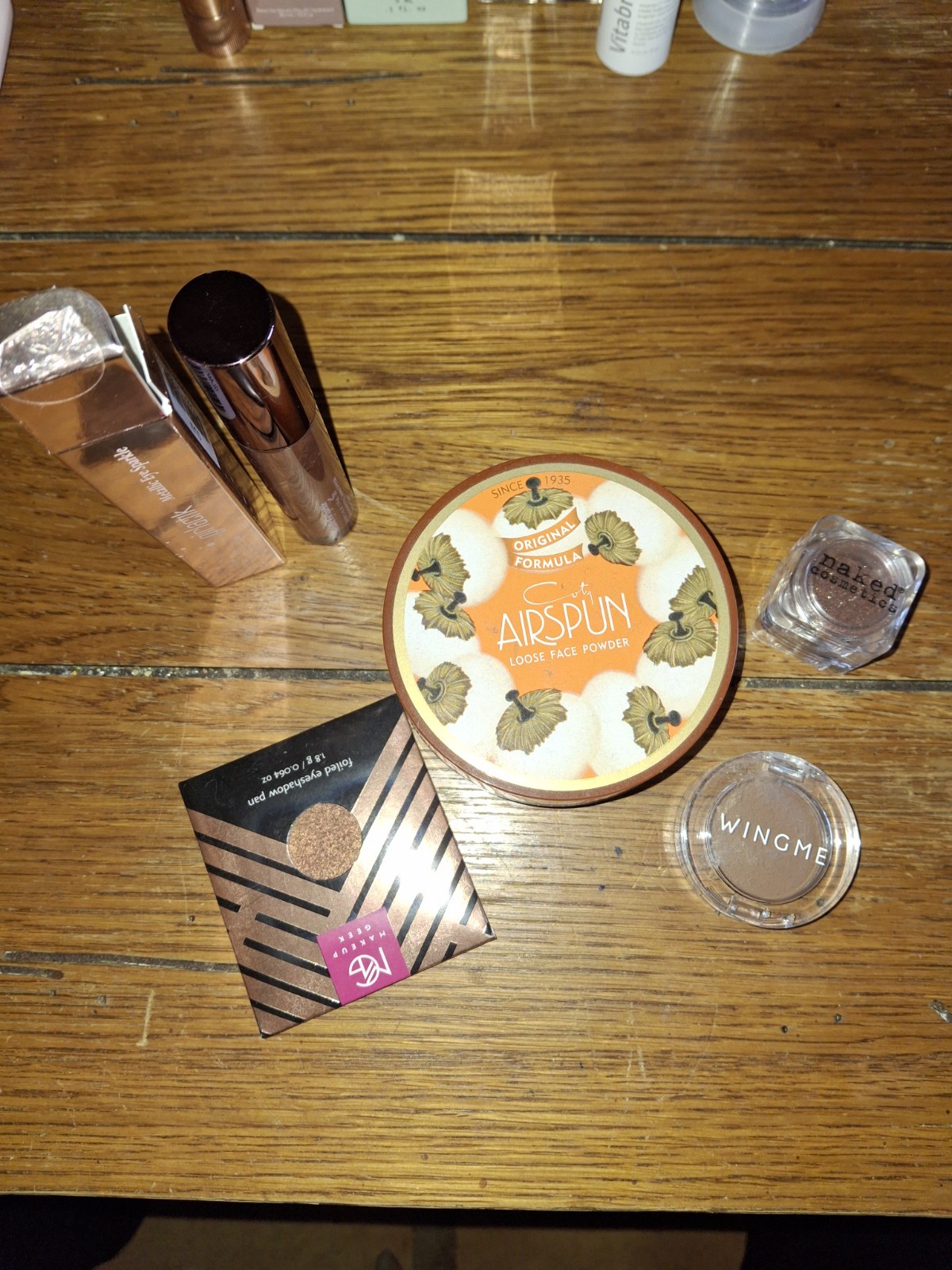 Assorted Metallic Makeup Lot: Airspun Loose Powder, Girlactik, Makeup Geek Pan