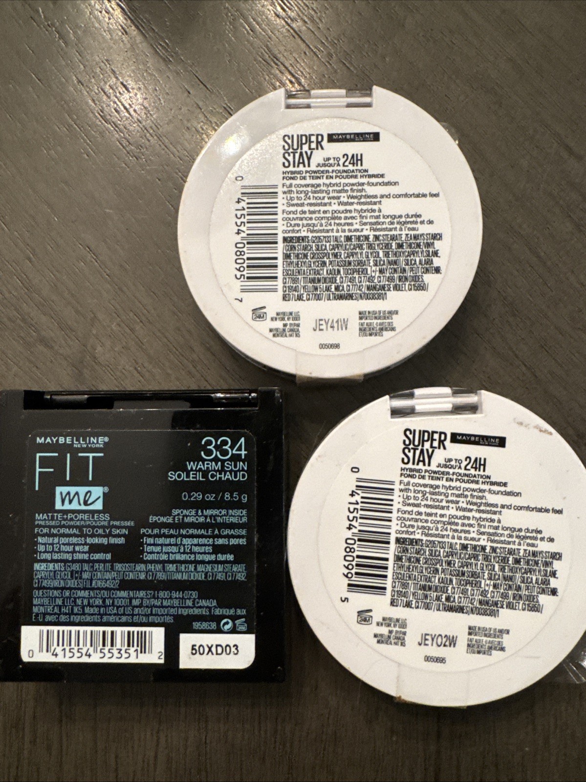 3 Pc Lot! Maybelline Fit Me Matte + Poreless Fl334 Warm Sun 24hr 118 and 120