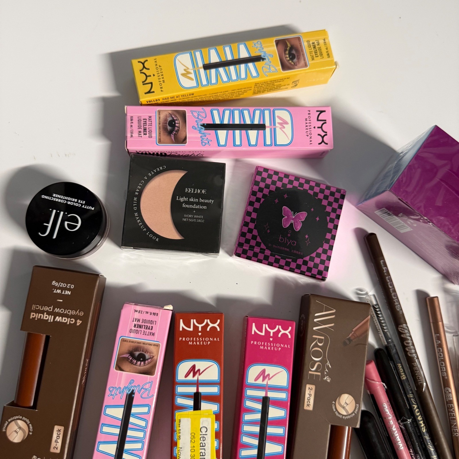 Huge Makeup Bundle NYX Vivid Brights Maybelline Black Radiance E.L.F. 25+ Pcs