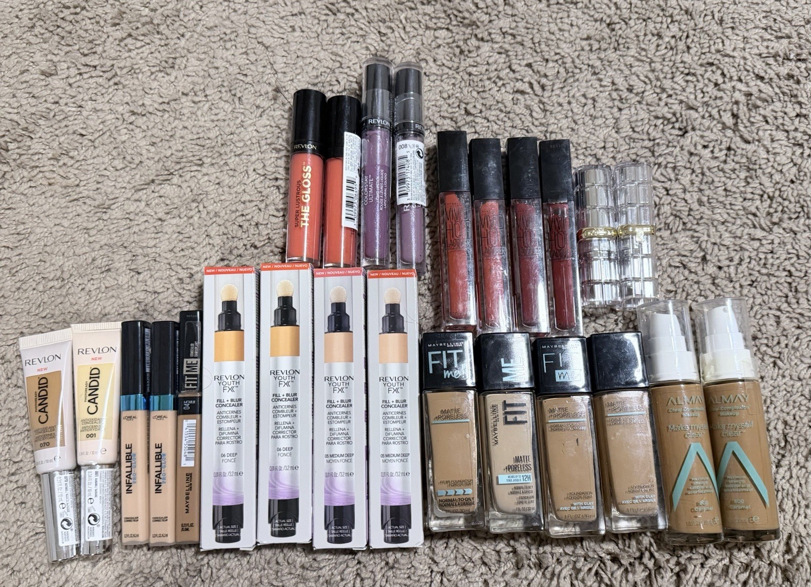 Revlon Maybelline L’Oreal Almay Makeup Bundle (Foundation,Concealer and Lippies)