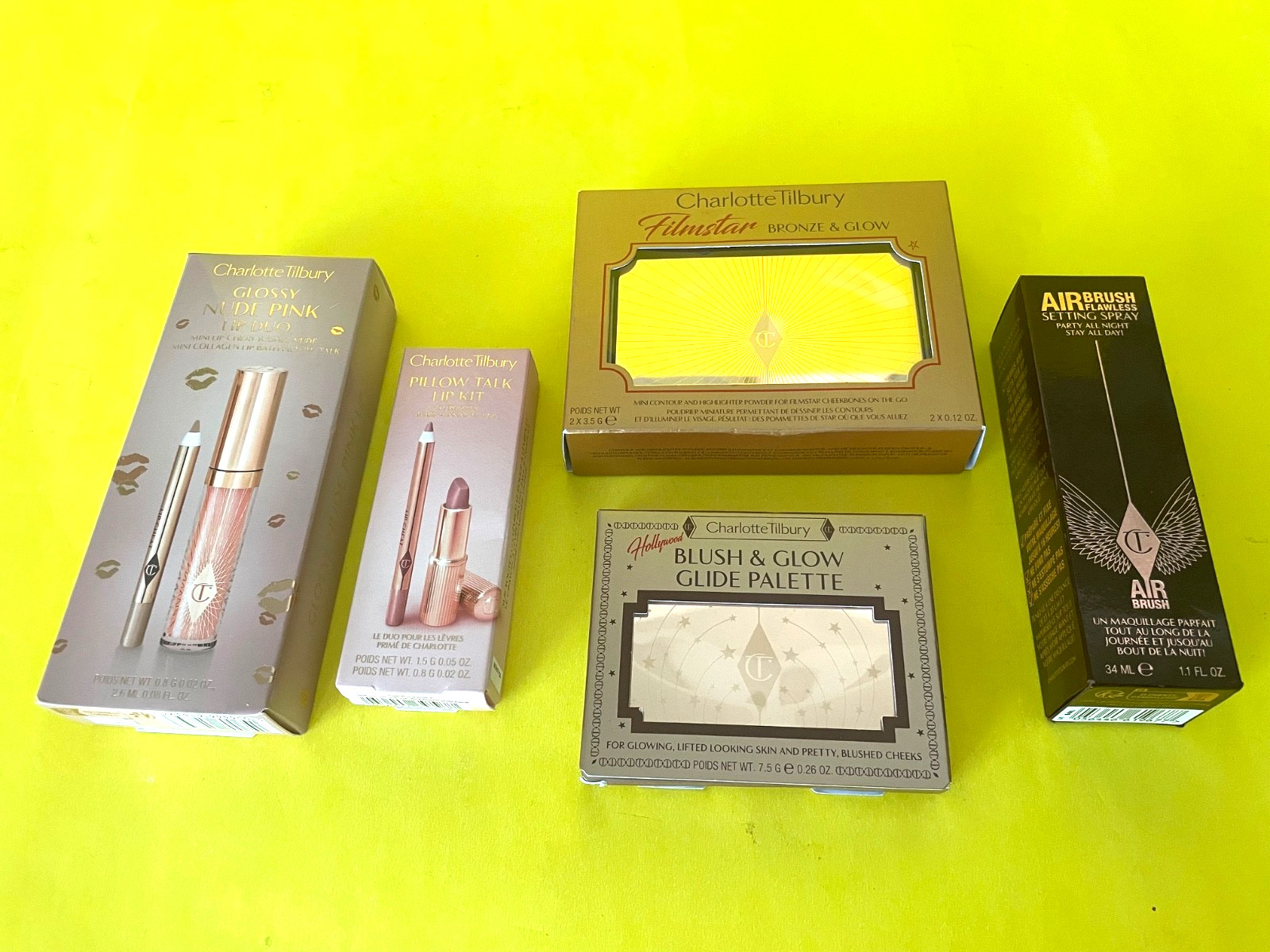 NIB) TILBURY Mini Lot Liner Lipstick Gloss Blush Glow Bronzer Spray PILLOW TALK