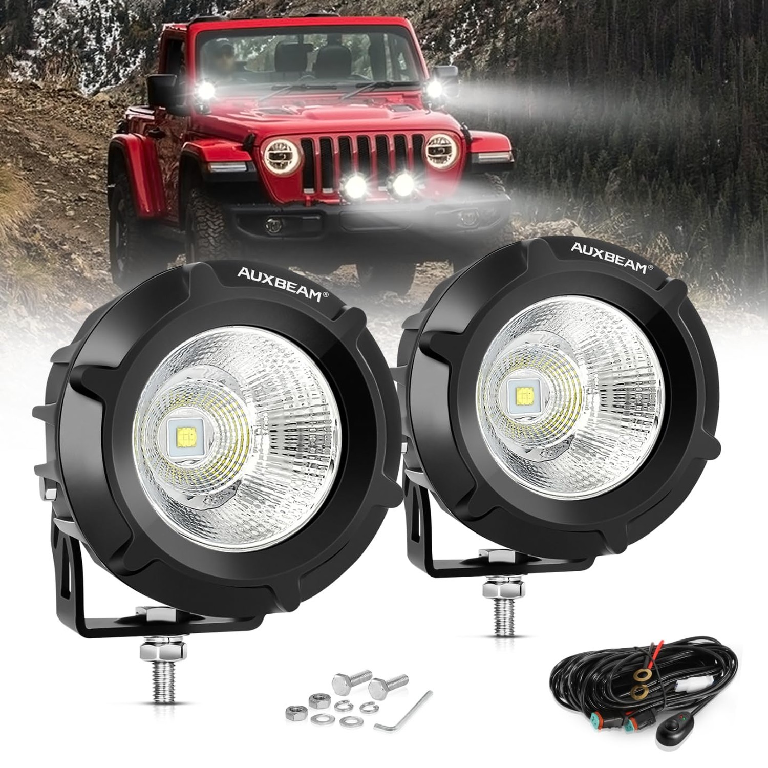 Auxbeam LED Pod Light, 3.5 Inch Round Offroad Lights Spot Beam Driving Lights…