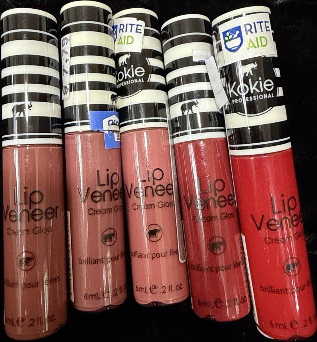 Kokie Professional Lip Veneer Cream Gloss Mixed Lot of 5, 6 mL Each