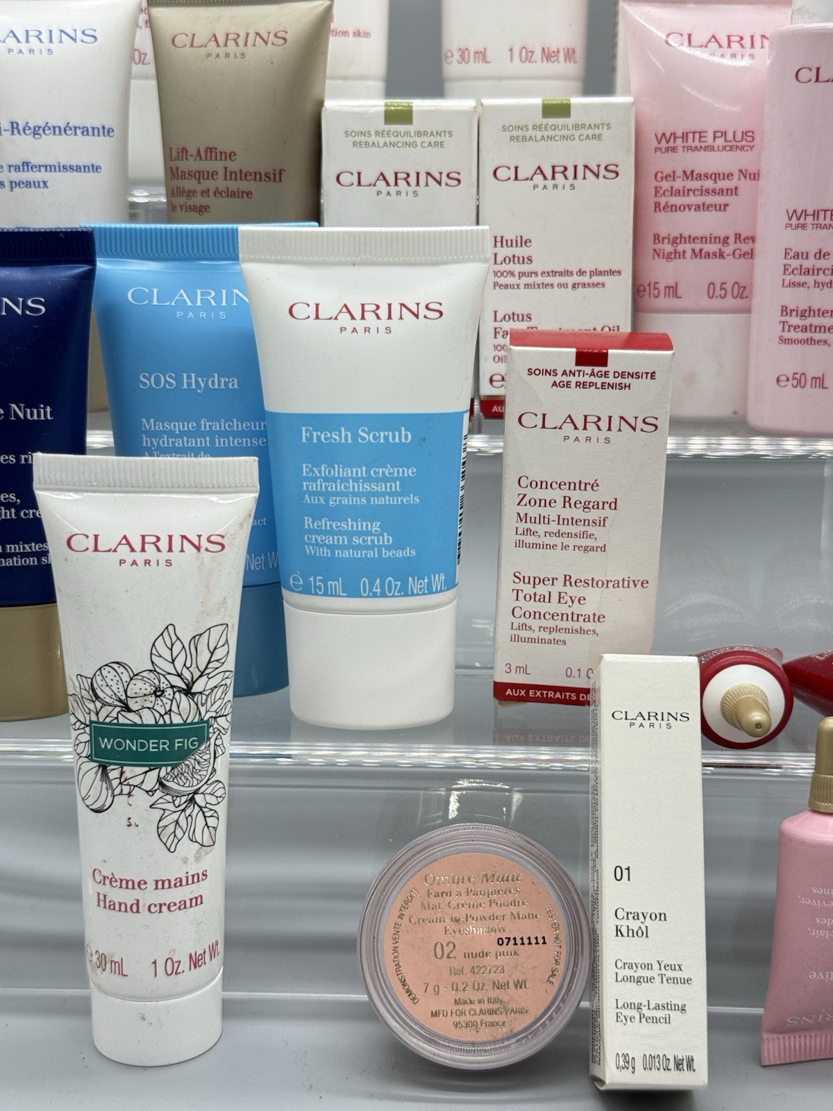 WHOLESALE LOT OF 55 MIXED/ASSORTED CLARINS PARIS BEAUTY PRODUCTS