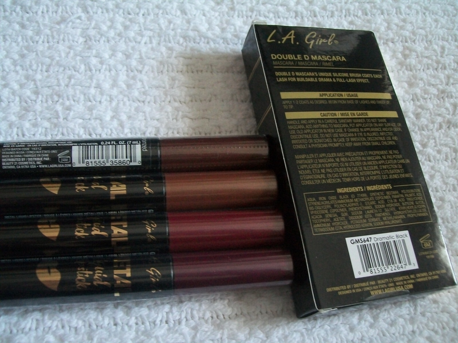 L.A. Girl Double D Mascara & Metal Liquid Lipstick Lot Bronzed Prism Lustrous