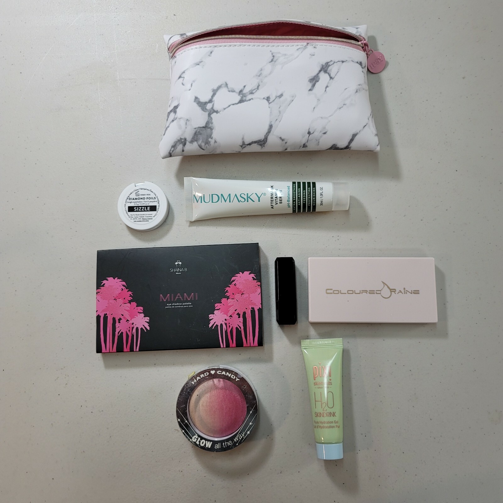 Lot of Assorted Cosmetic Makeup Eye Shadow Lip Stick Aftermask, with Zipper Bag