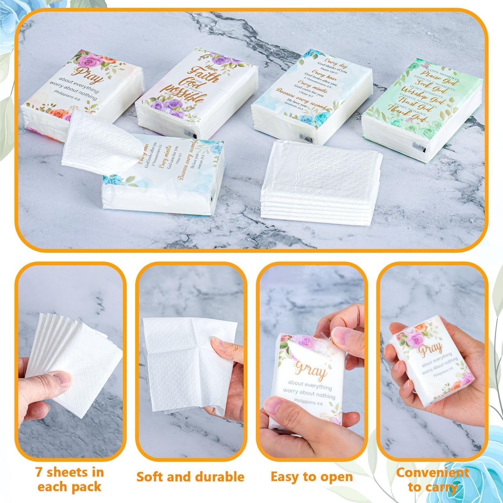 120 Pack Bible Theme Facial Tissues Individual Pack Bulk Christian Pocket Tra…