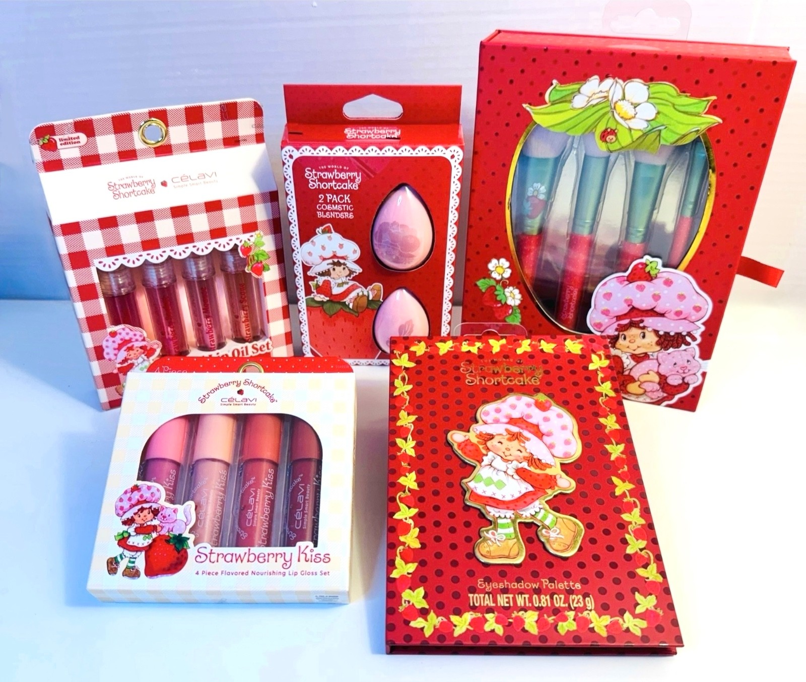5x Strawberry Shortcake Bundle Makeup Cosmetic Eyeshadow Lip Gloss Oil Brush Set