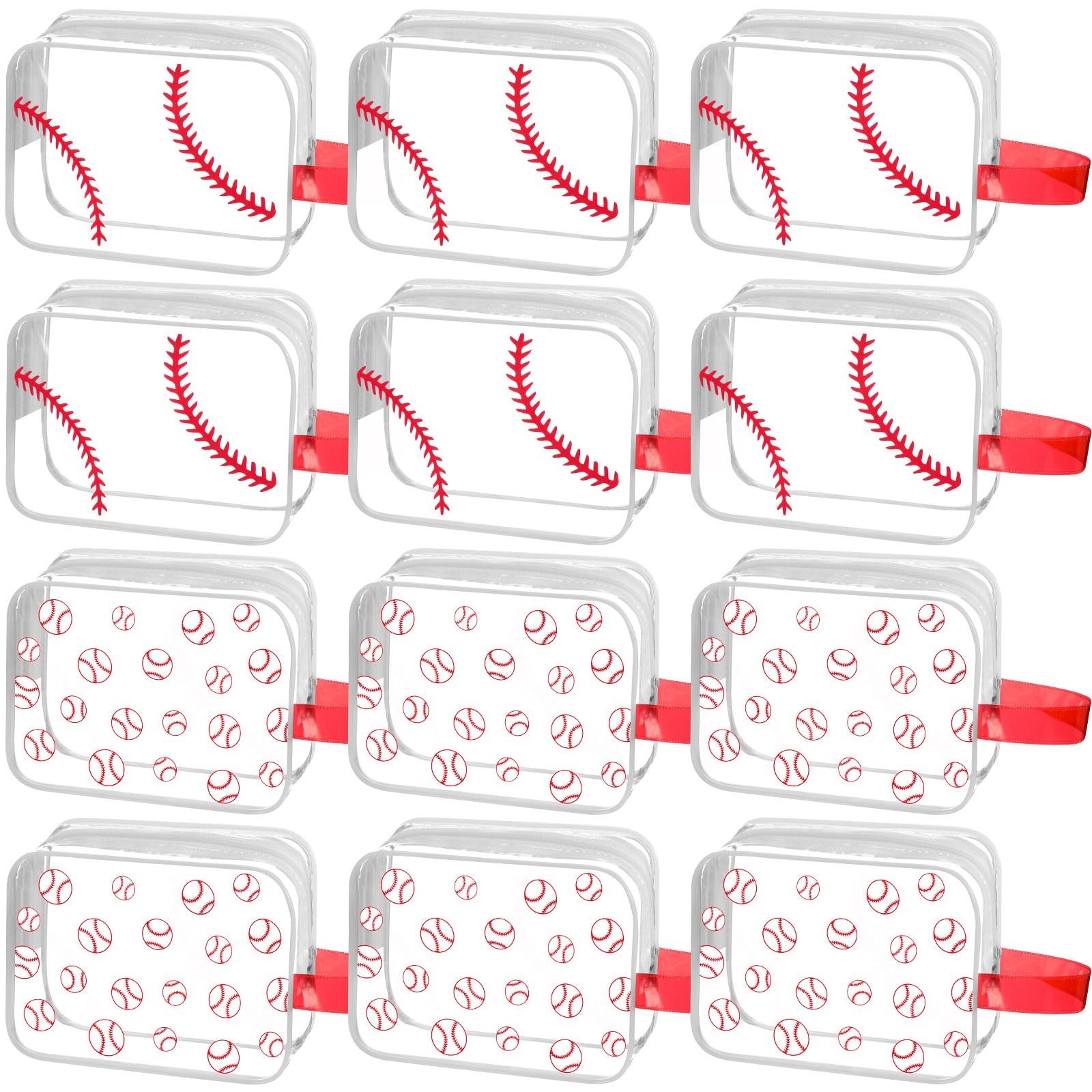 12 Pcs Baseball Clear Makeup Bag with Zipper Bulk Sport Goodie Clear PVC Pouc…