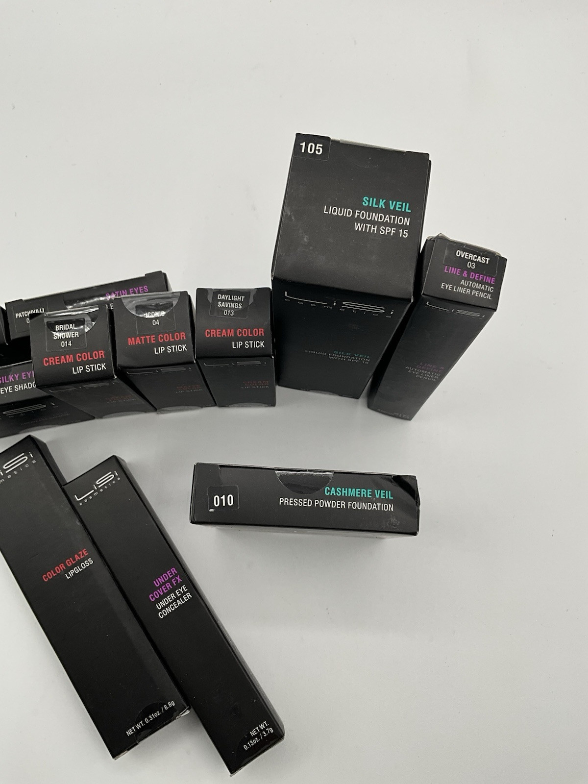 NIB Lot of 11 LiSi Cosmetics Found., Lipstick Eye Shadow Concealer Lip Make Up