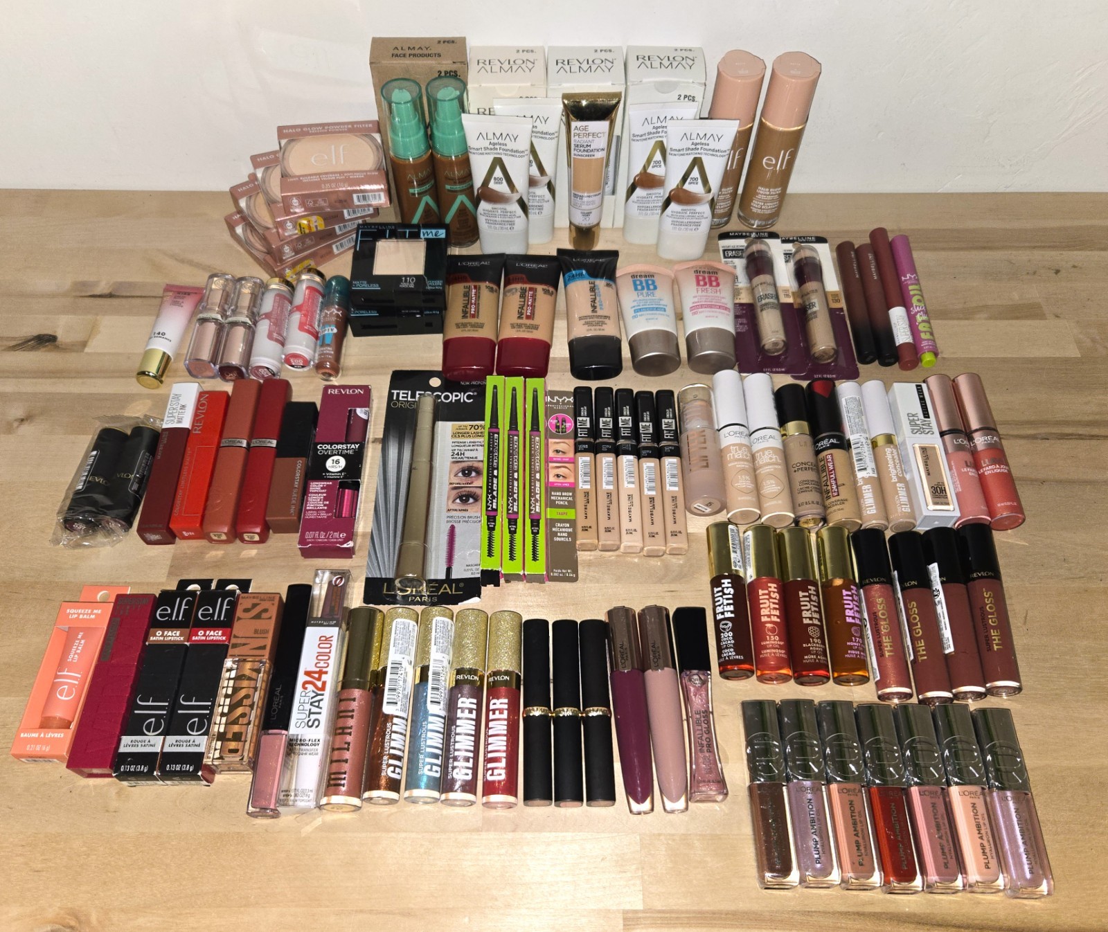 100 Pc Mixed Makeup Wholesale Lot – Revlon Elf Maybelline L’Oreal Milani Nyx
