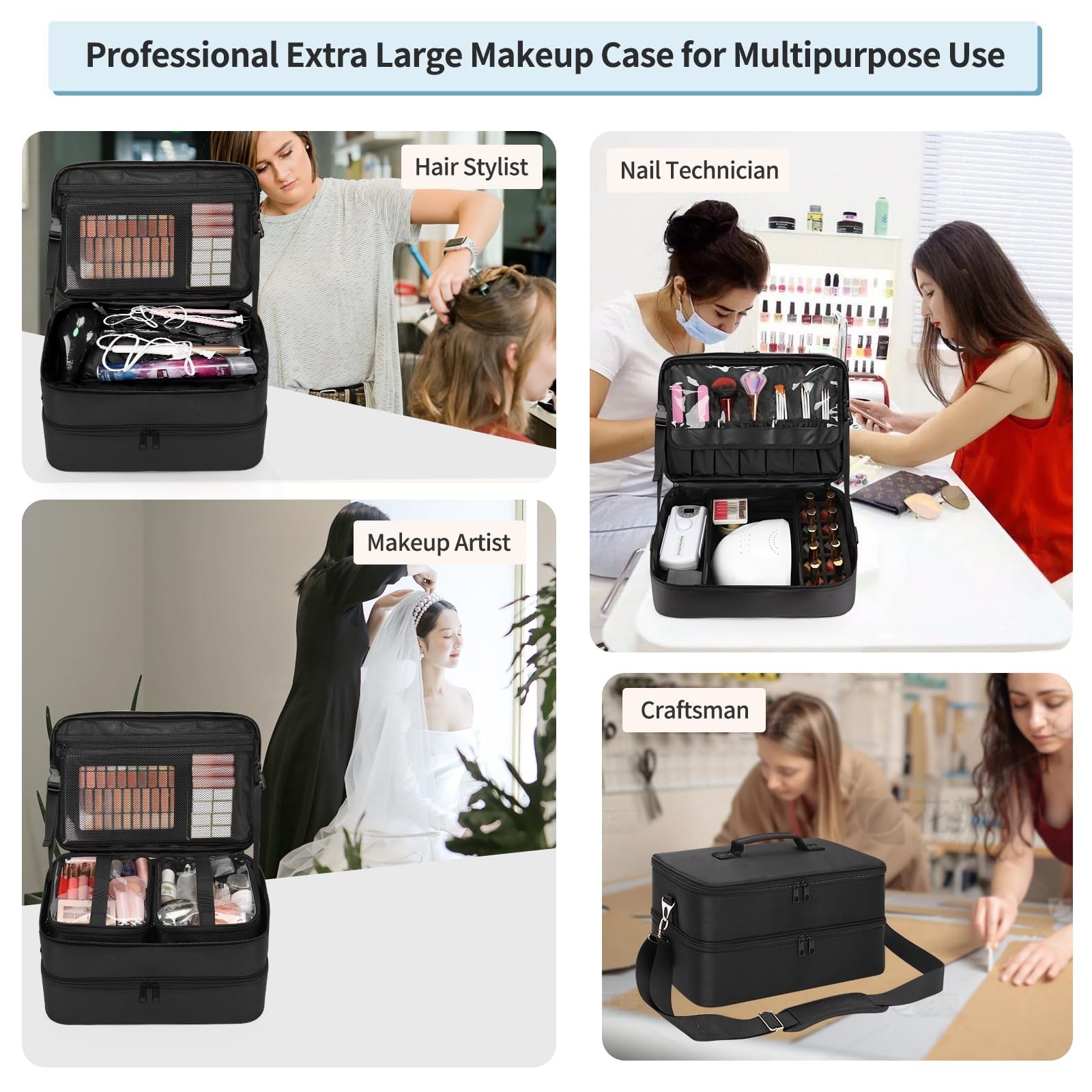 Extra Large Makeup Case, Professional Makeup Artist Traveling Bag, Double Lay…