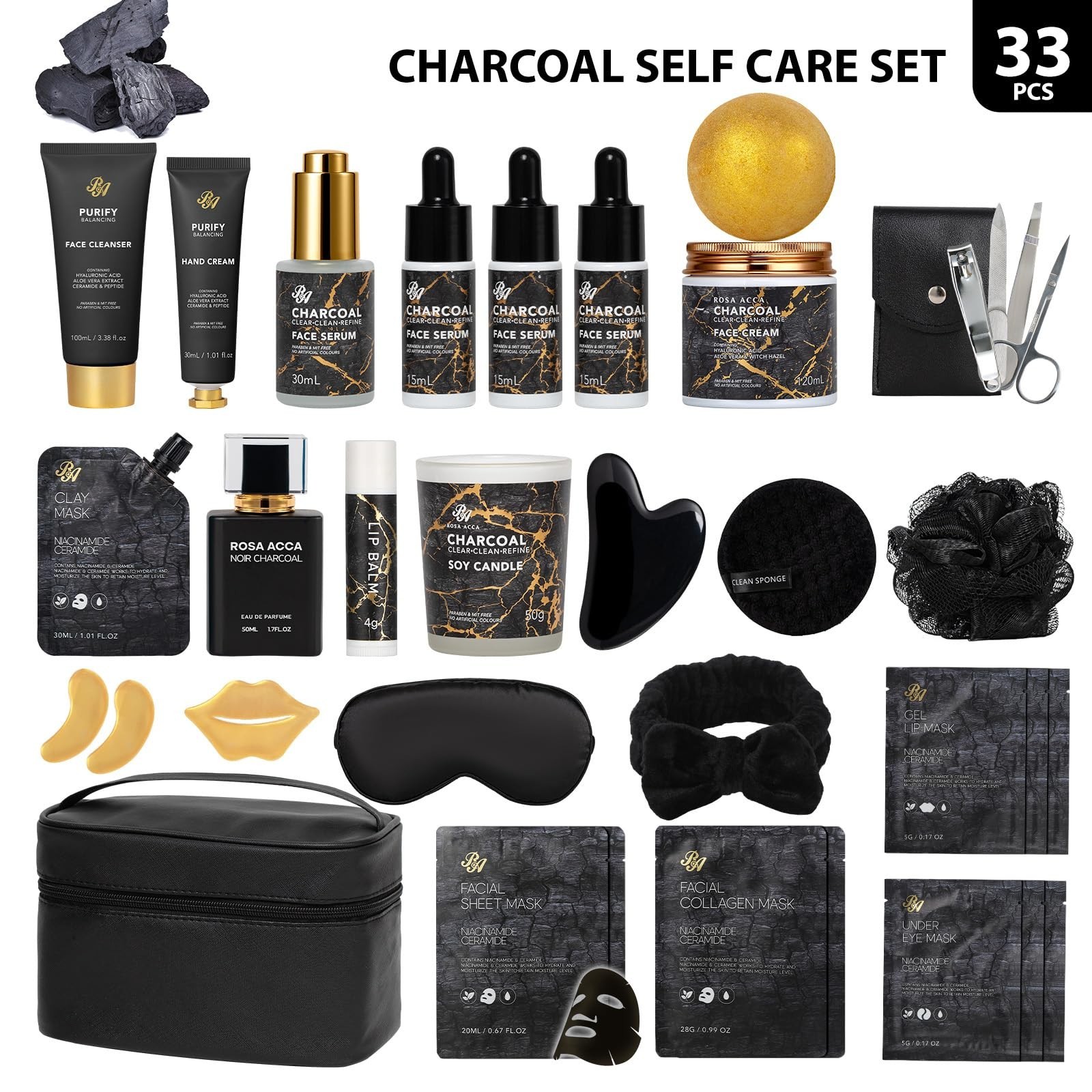 33 Pcs Mother’s Day Gift, Charcoal Hydrating Skin Care Gift Set for Women & M…