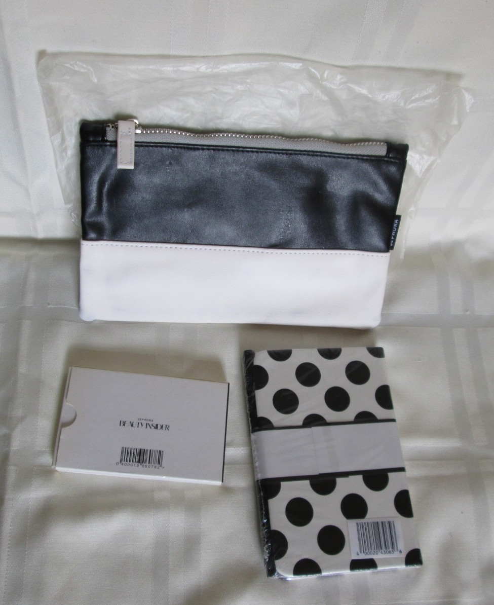 Black & White Leather SEPHORA MAKE UP Bag Polka Dot Notebook JOURNAL/ Pen MIRROR