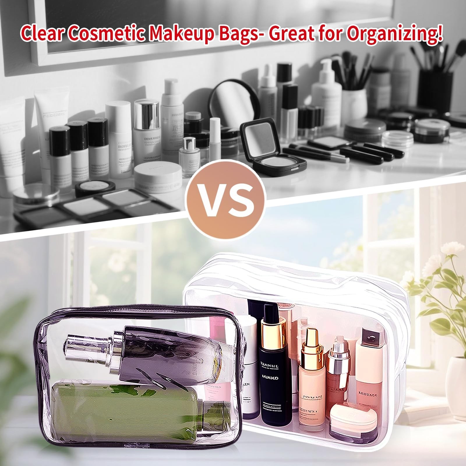 24 PCS Clear Makeup Bag with Zipper, Waterproof Transparent Toiletry Bag Orga…