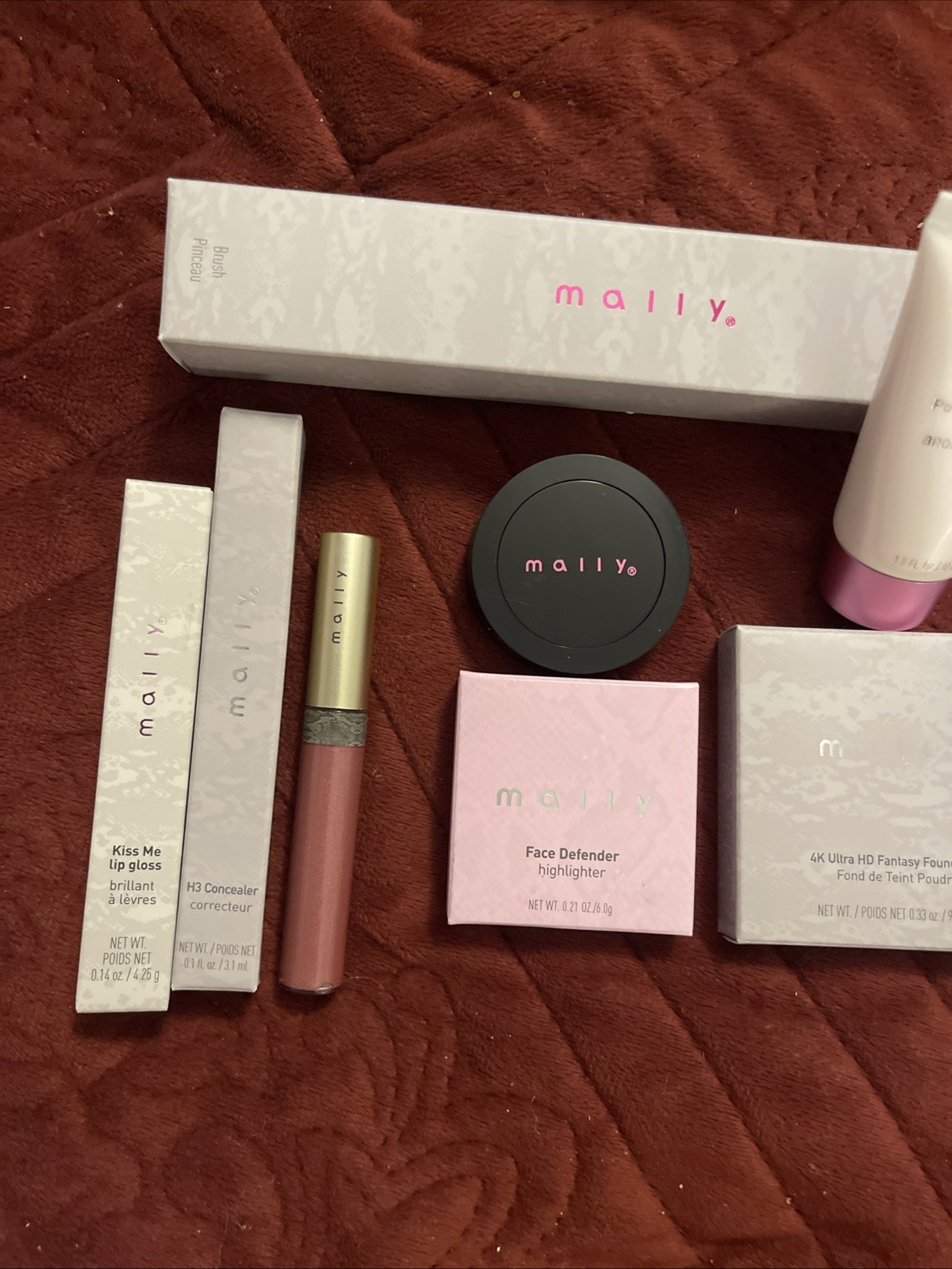 9 pc MALLY Makeup ,shine, Glow, Kiss, Concealer, Primer, Blush, Foundation, Brsh