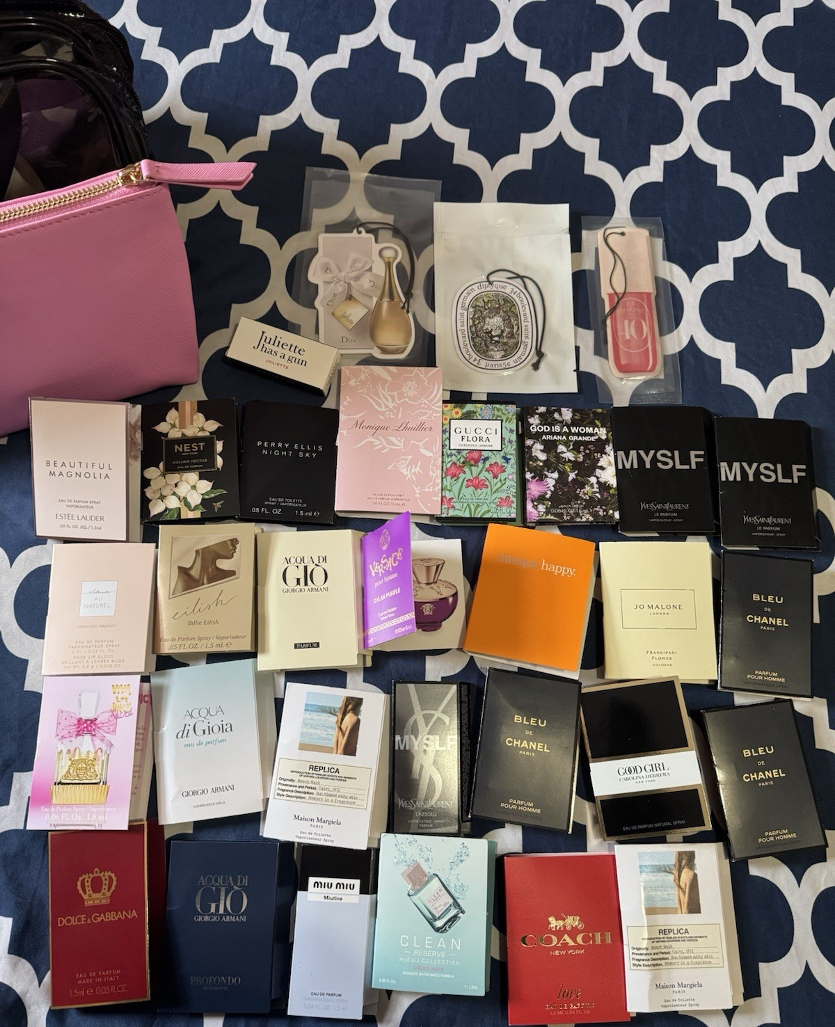 Bundle of unisex 28-29 perfume spray’s and three car freshener