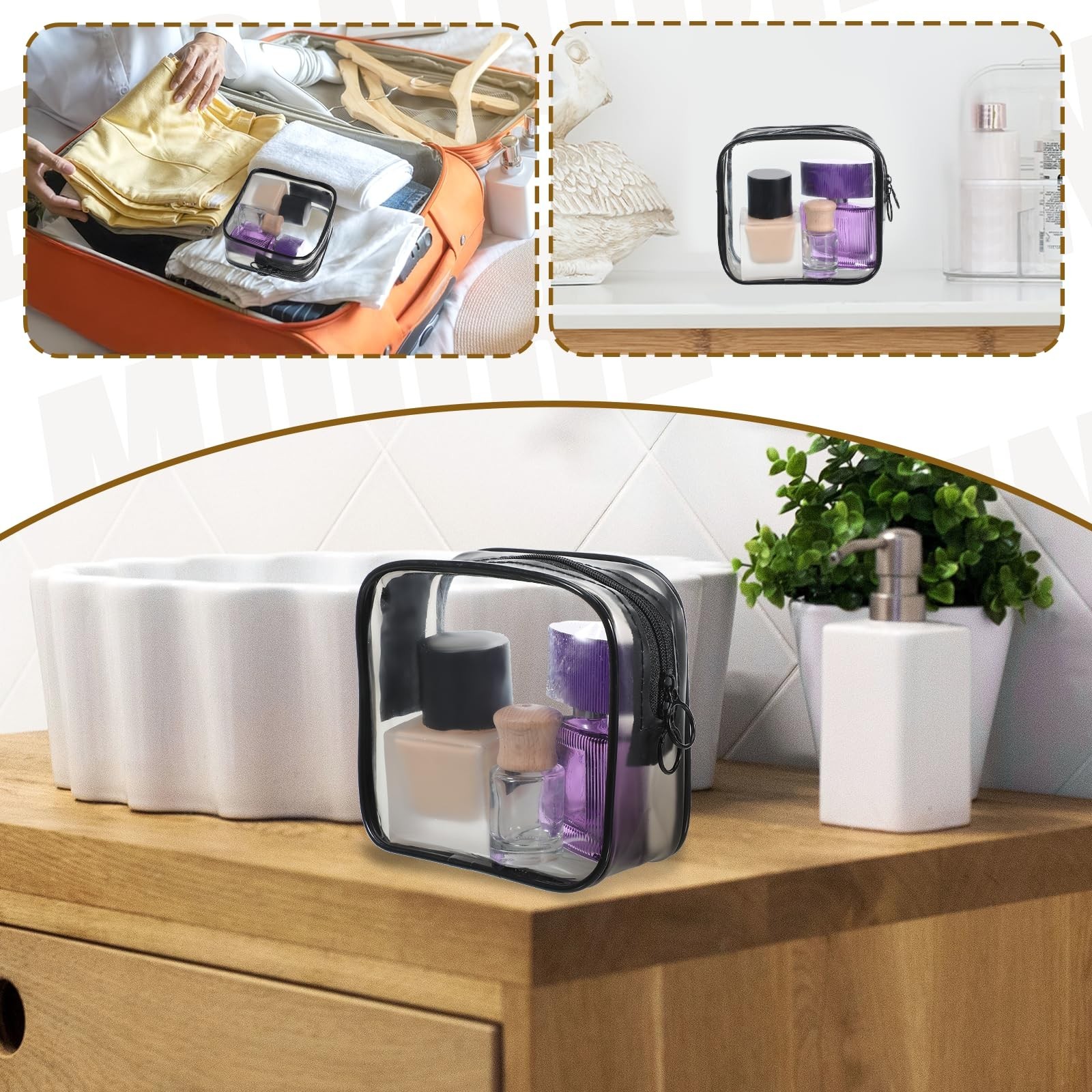 2 Pcs Small Clear Makeup Bag Mini Makeup Zipper Pouch Black Cosmetic Bag Make…