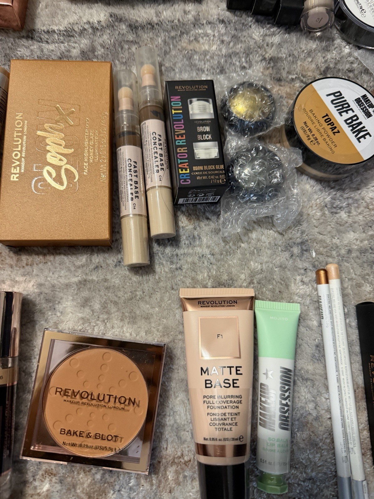 NEW Lot Of 75 Piece Revolution Makeup Bundle Powder Lip Shadow Palette Primer +
