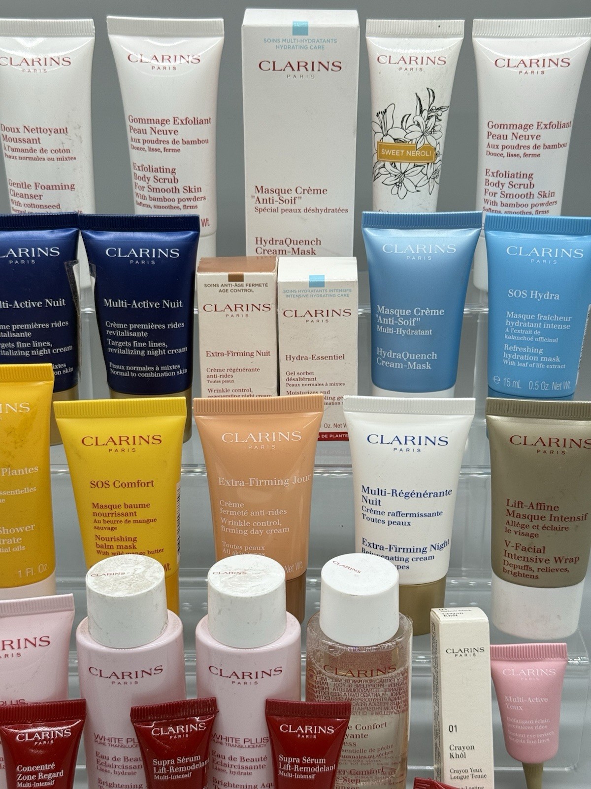 AMAZON WHOLESALE LOT OF 61 MIXED/ASSORTED CLARINS PARIS BEAUTY PRODUCTS