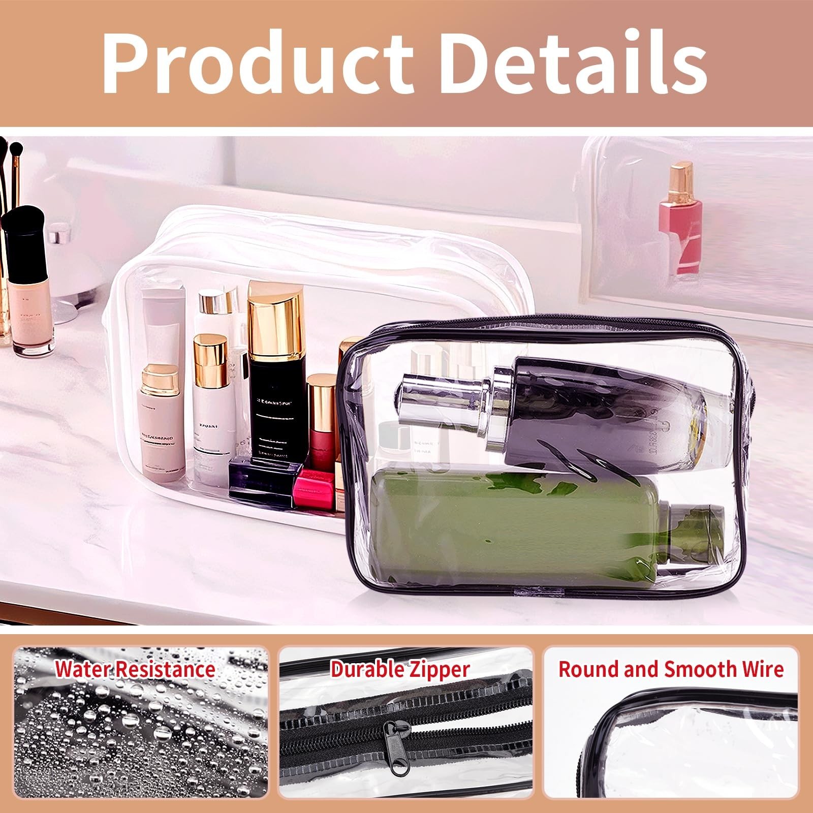 24 PCS Clear Makeup Bag with Zipper, Waterproof Transparent Toiletry Bag Orga…