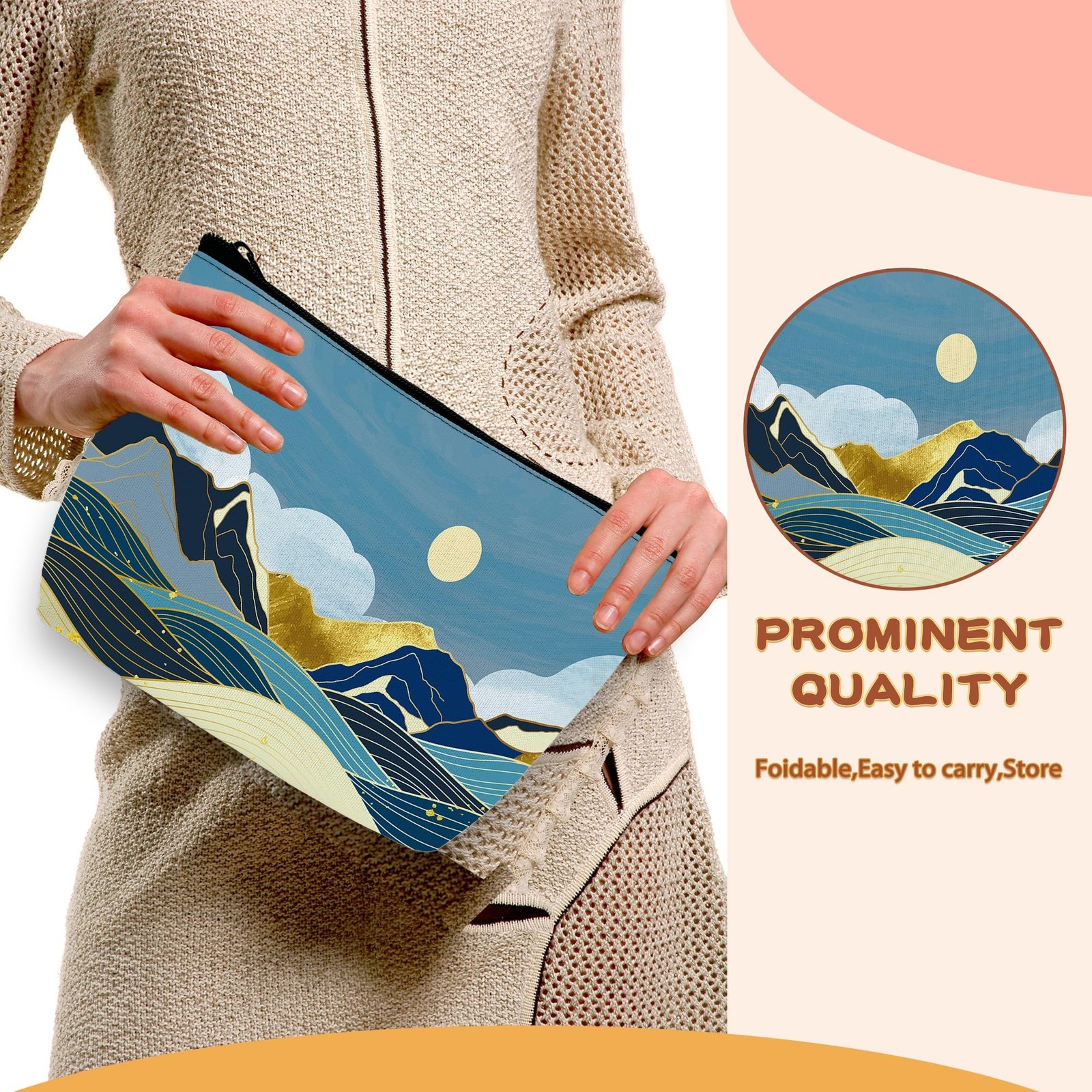 Gold Mountain Nature Scenery Cosmetic Bags Makeup Bags Toiletry Bag Large Cap…