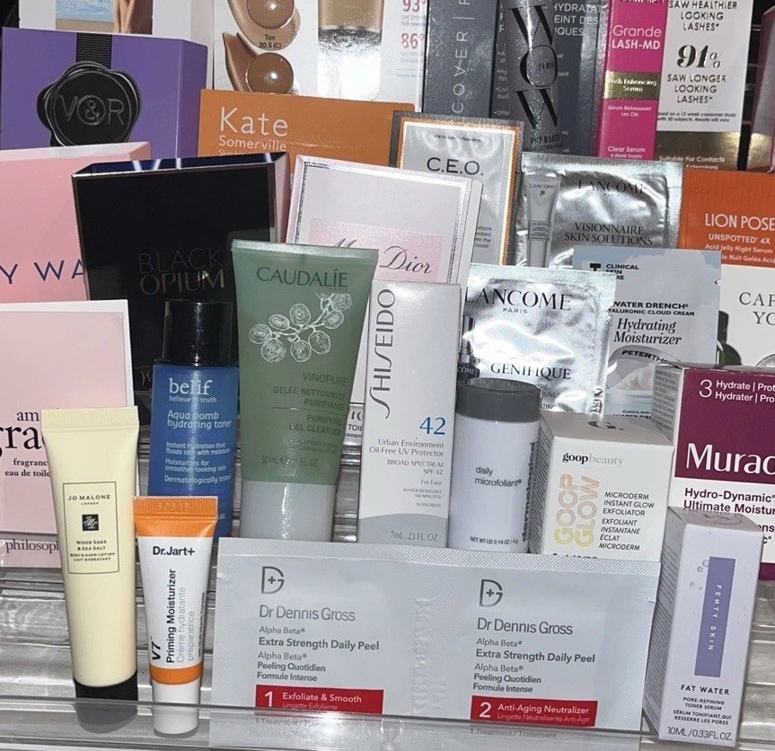 Makeup Skin Perfume & Haircare Luxury Lot Of 35 Travel, Sample, Trial Size