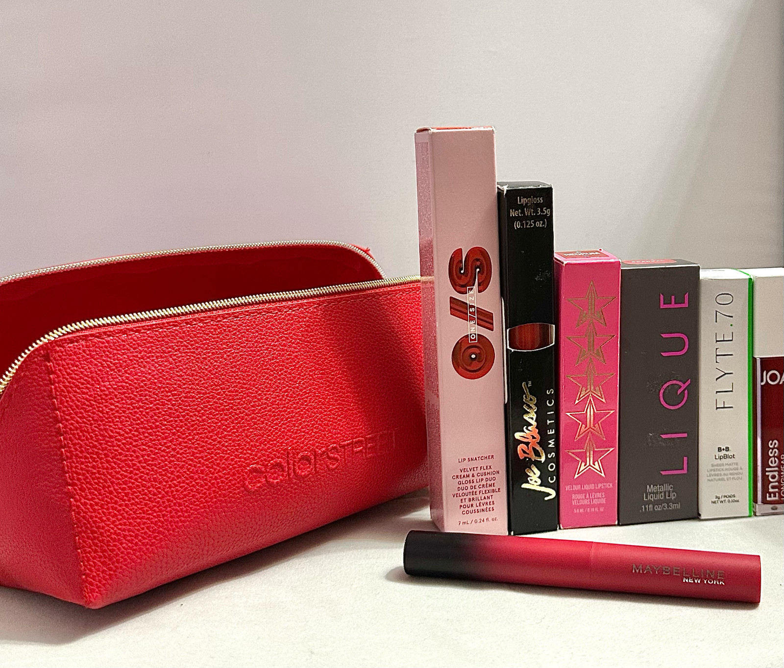 7 Pc Red Lip Bundle O/S Jeffree Star Lique Flyte.70 JOAH Maybelline + Bag NEW