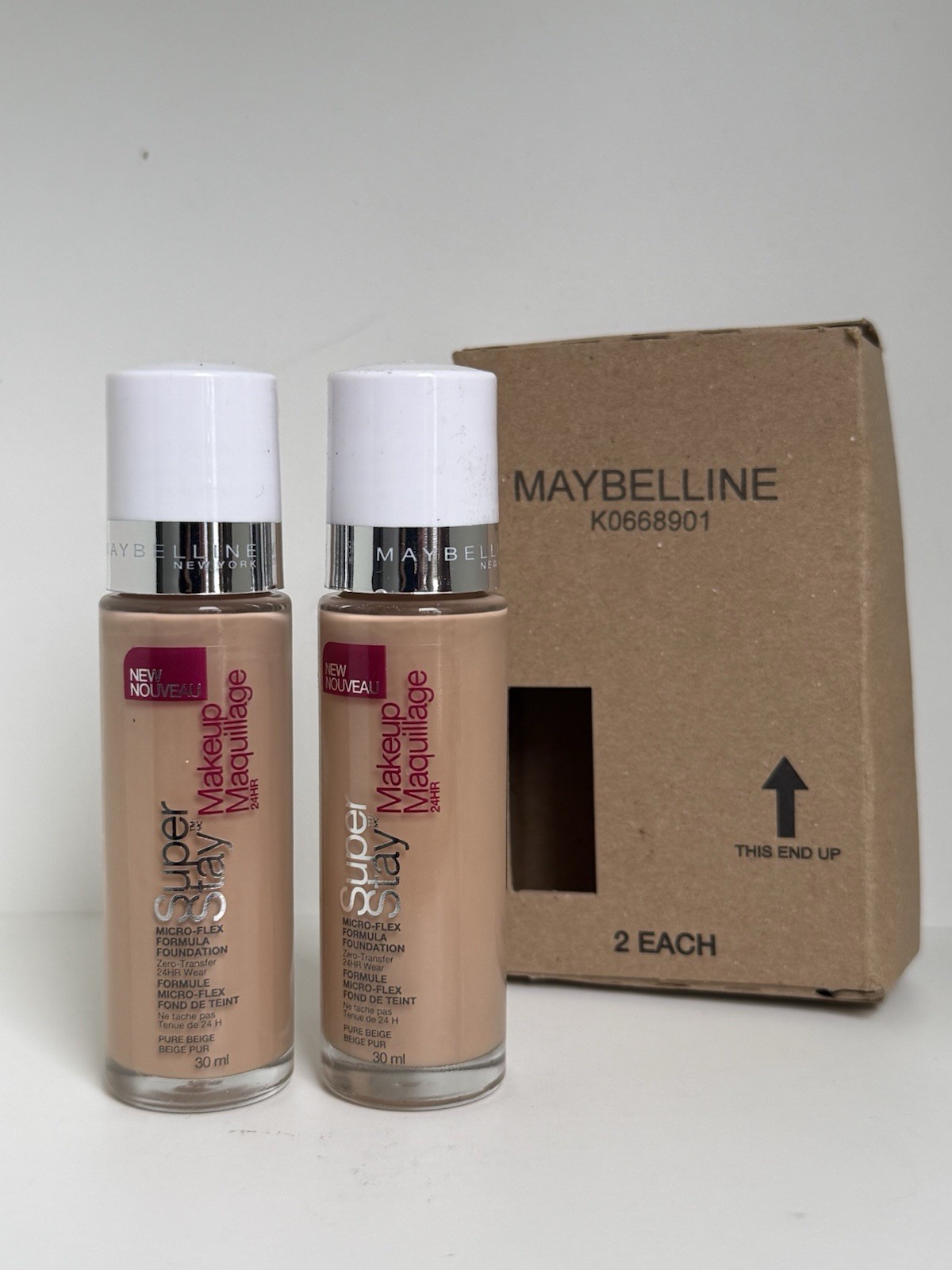 2 x Maybelline New York Super Stay Micro Flex Formula 24 hr PURE BEIGE