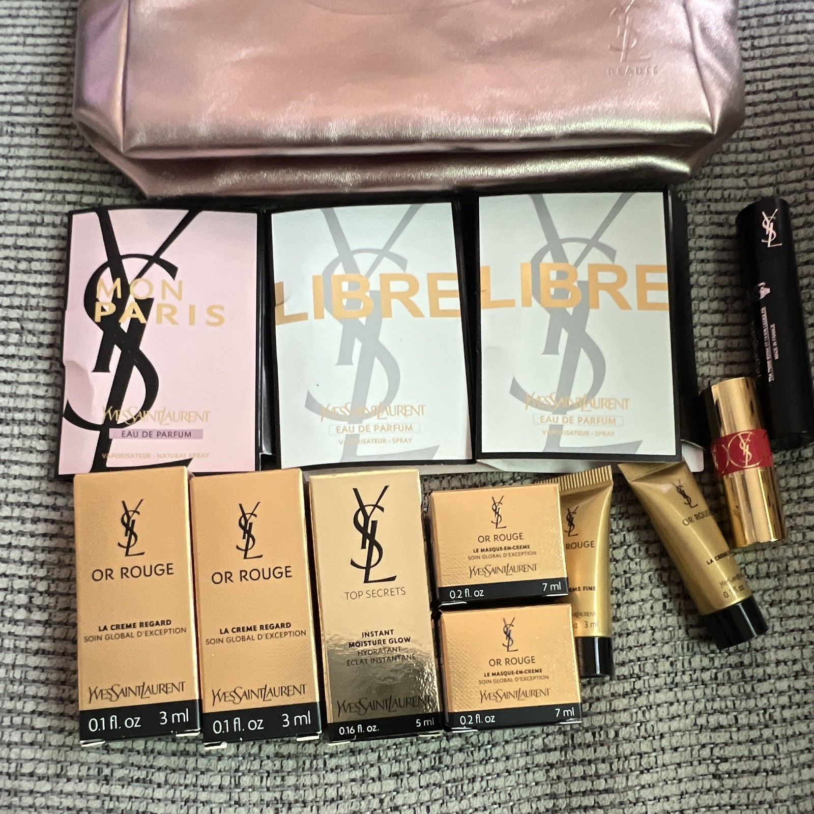 Yves Saint Laurent Sample Lot Libre Mon Paris Or Rouge Top Secrets Shock w/ Bag