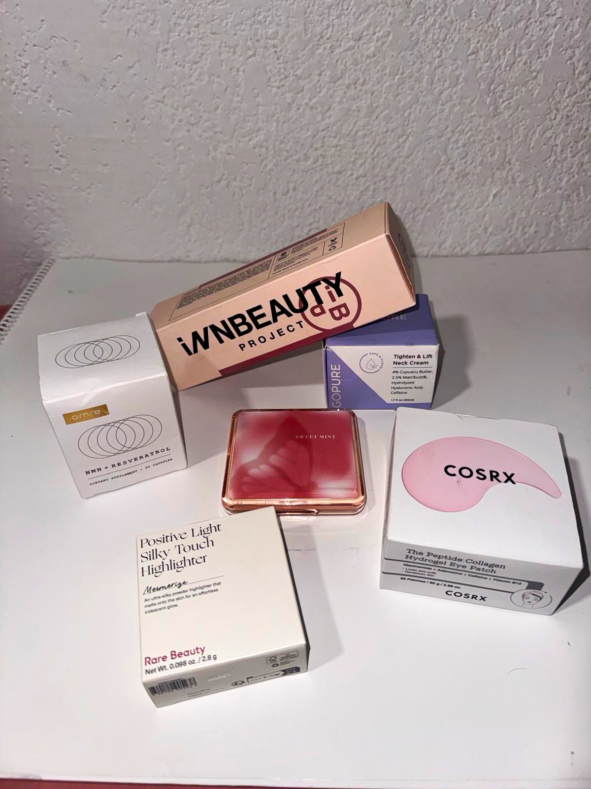 Assorted Full Size Mixed Lot: Rare Beauty Highlighter, COSRX Eye Patch, omre