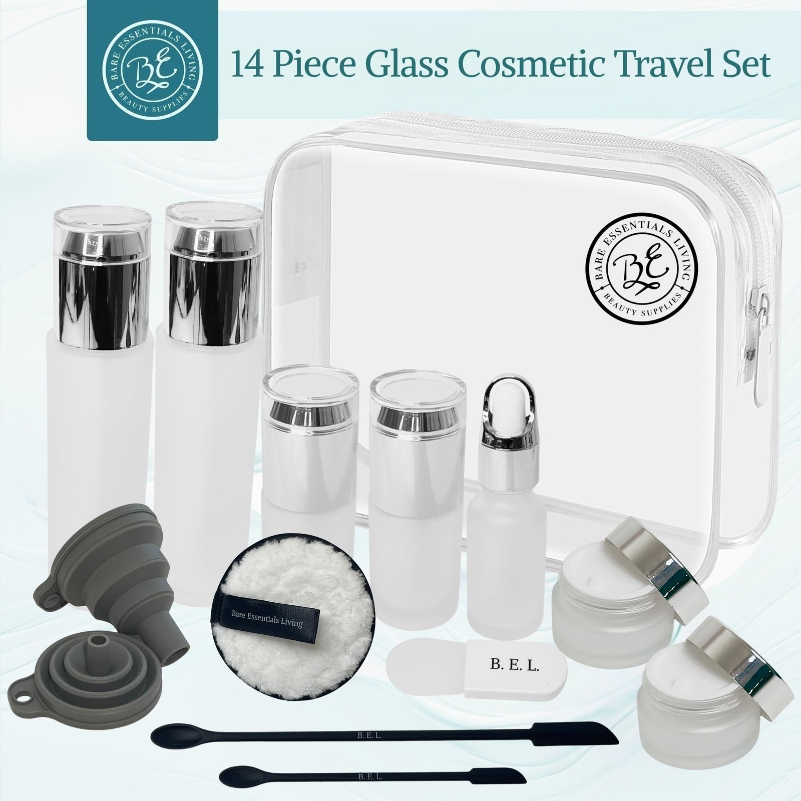 14 Pcs Travel Skincare Containers Set-TSA Approved Toiletry Bag & Glass Trave…