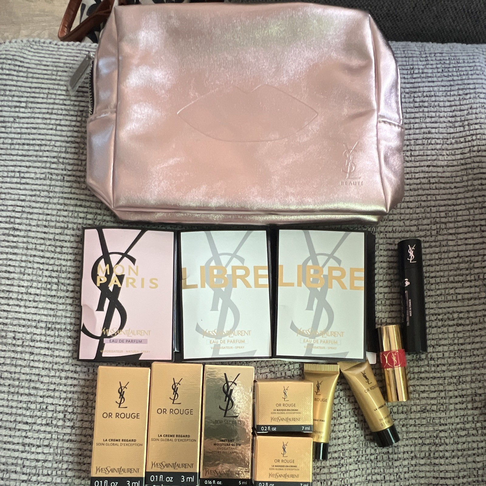 Yves Saint Laurent Sample Lot Libre Mon Paris Or Rouge Top Secrets Shock w/ Bag