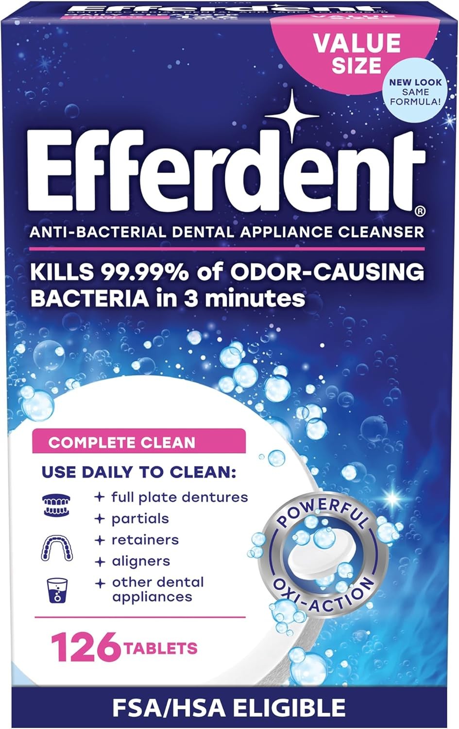 Efferdent Denture Cleanser Tablets – 126 Count – Retainer & Aligner Cleaner