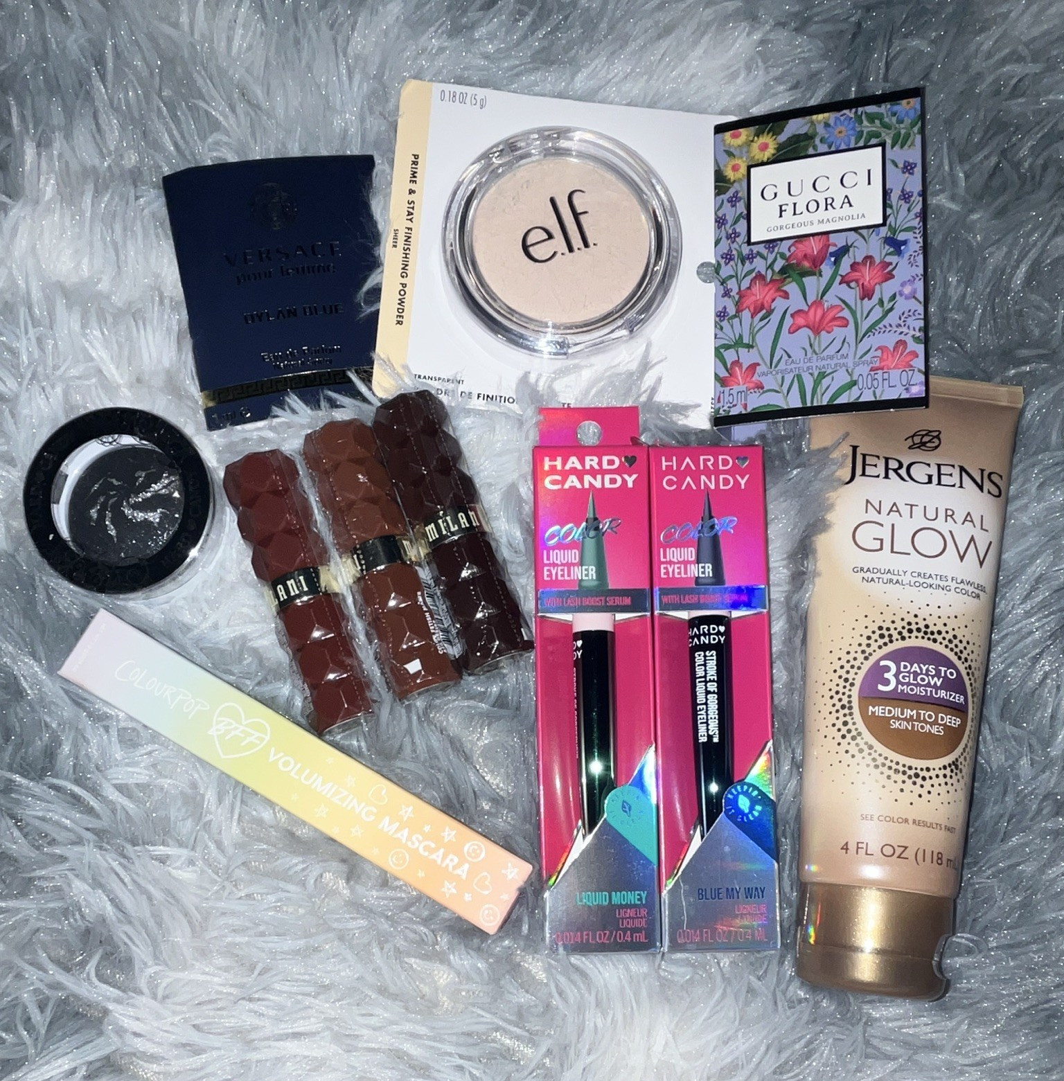Assorted Beauty Lot Hard Candy Eyeliner, e.l.f. Finishing Powder, Jergens