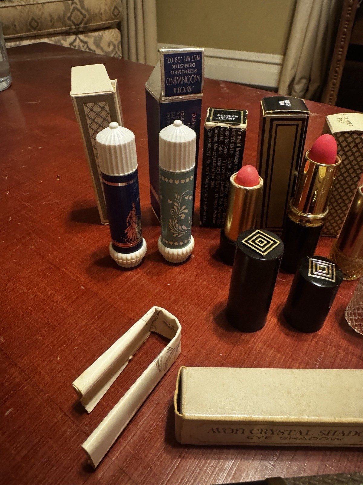 Lot 14 Vintage Avon Encore Lipstick, Perfumed Demistik, Crystal Eyeshadow 70s