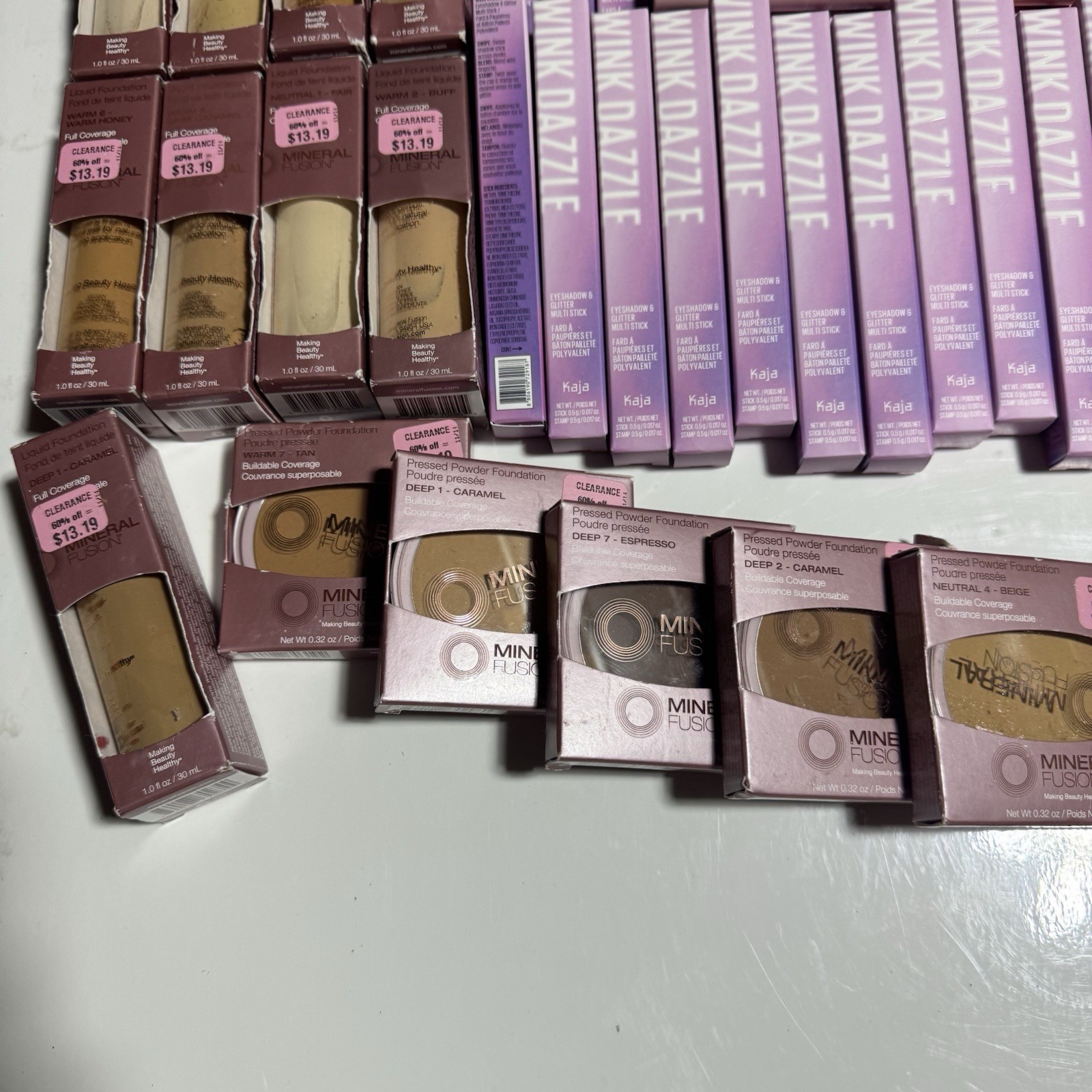 42Pc Mineral Fusion Lot Liquid / Powder Foundation Eyeshadow Lip Plumper