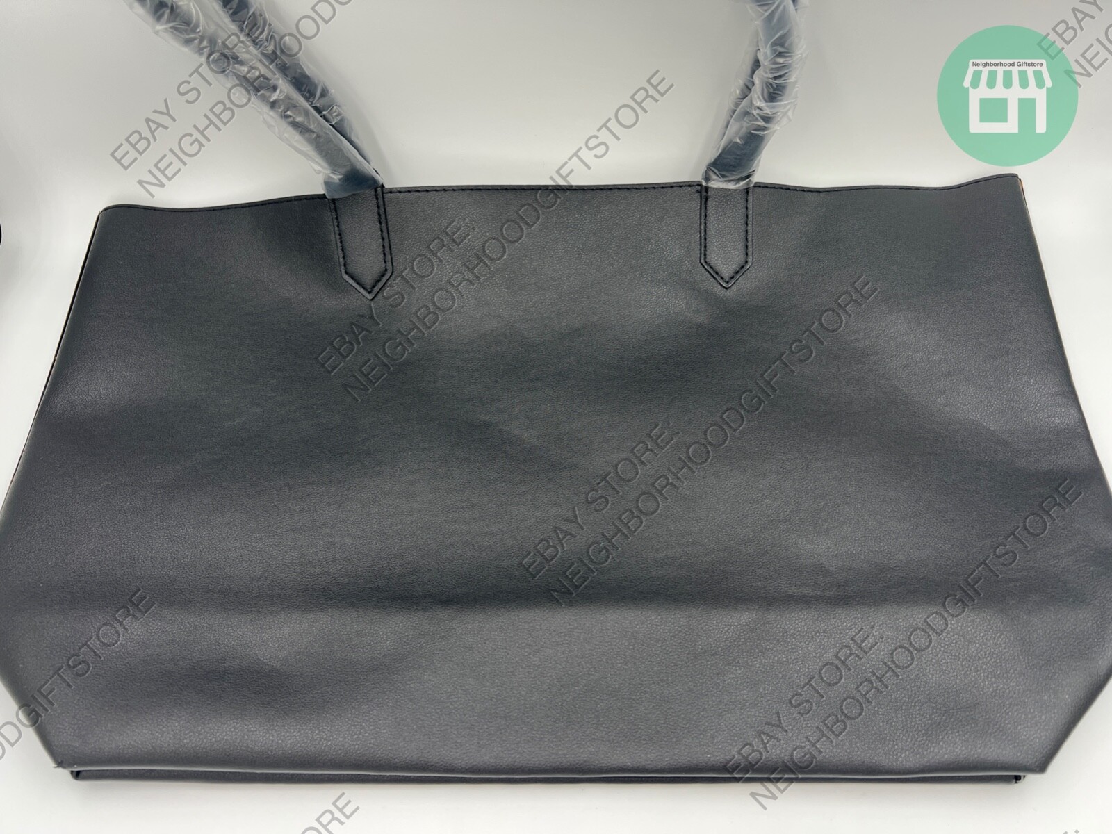 Bloomingdale Tote Bag BLACK Faux Leather LARGE Size 18″x11″x5″ NEW PICTURES.