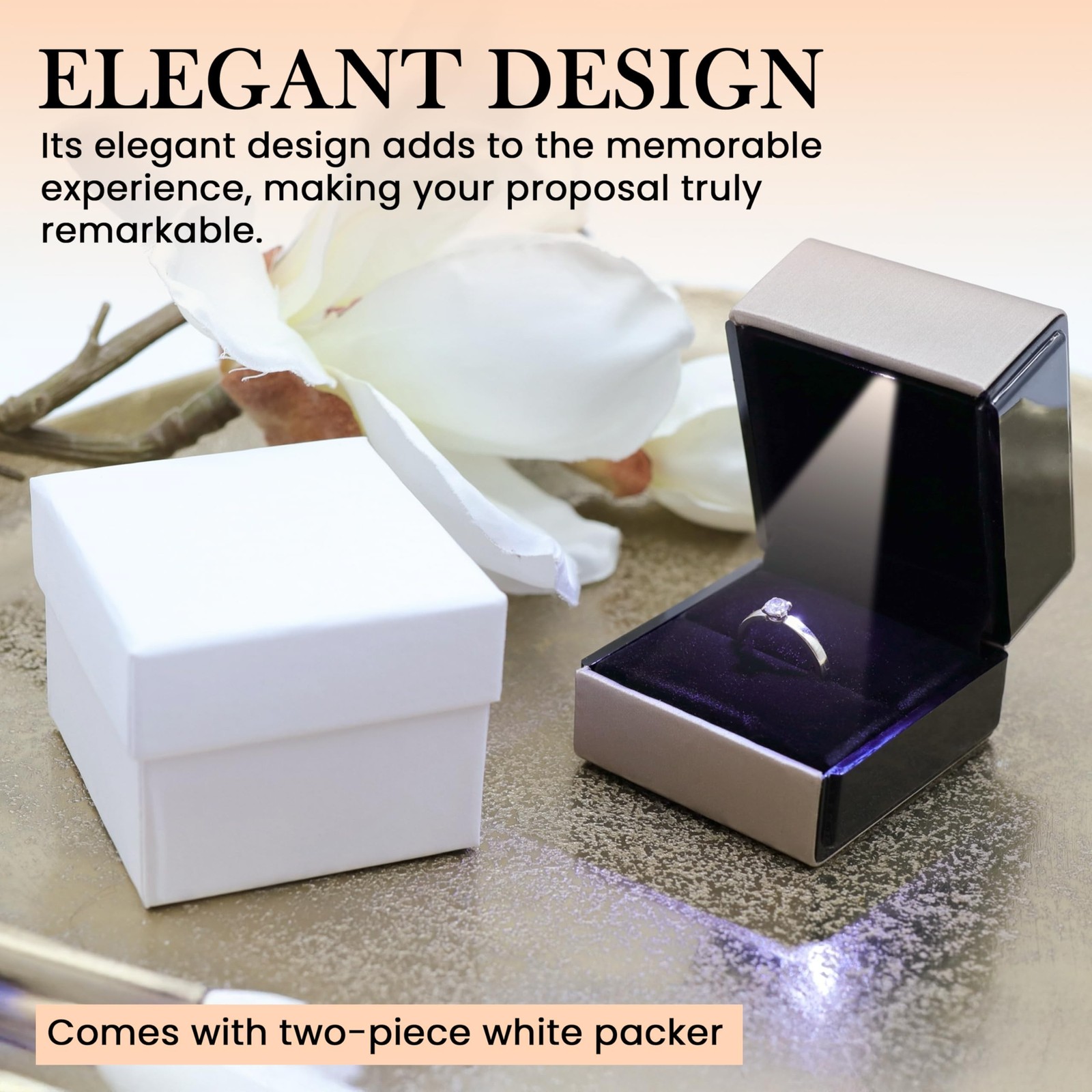 Novel Box Square Shaped Gold Ring Box With LED Light 2.25X2X2.5 Inches – Jewe…