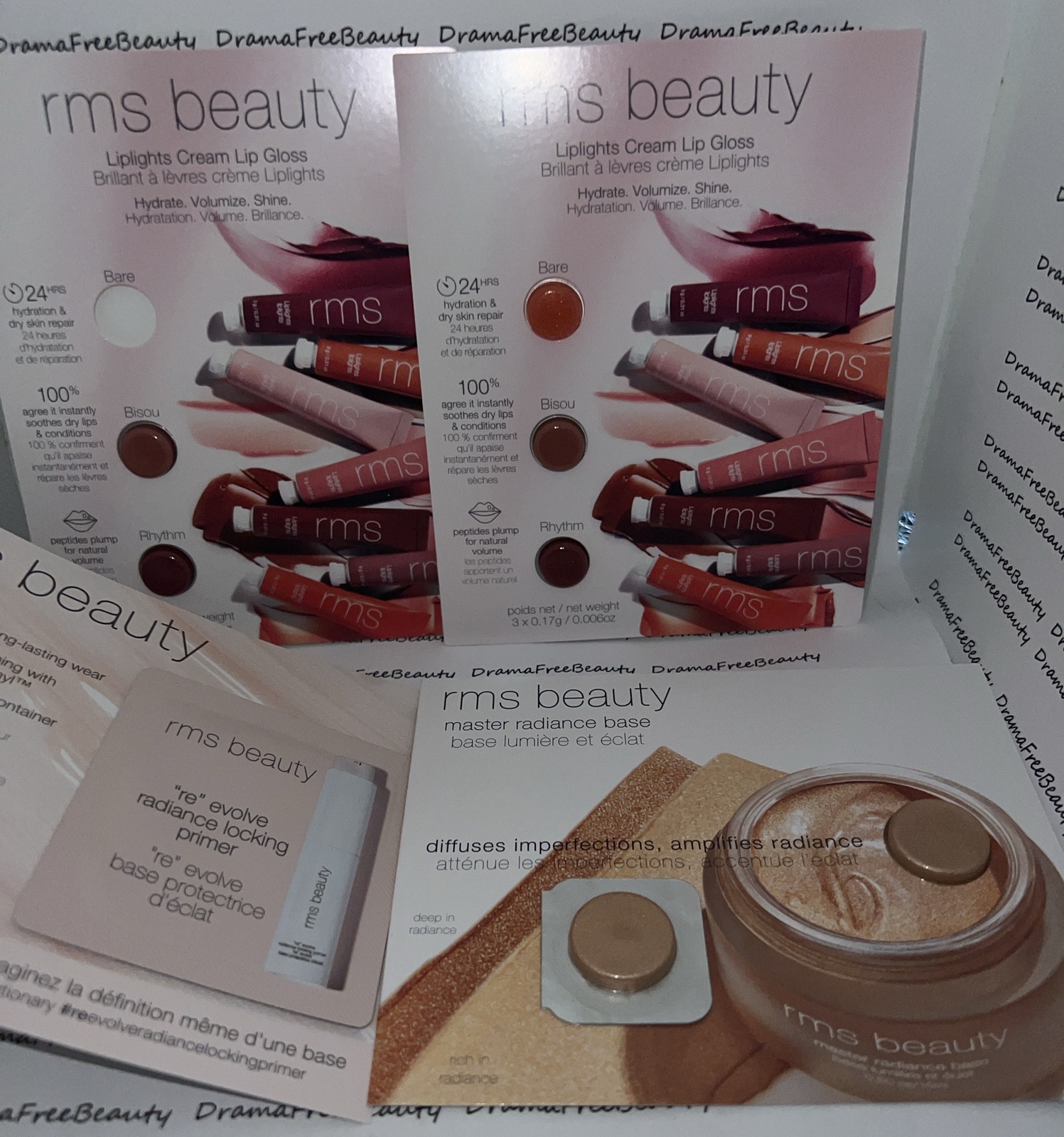 RMS Beauty Makeup 8 pc Lot Primer, Master Radiance Base, Liplights Lip Gloss Set