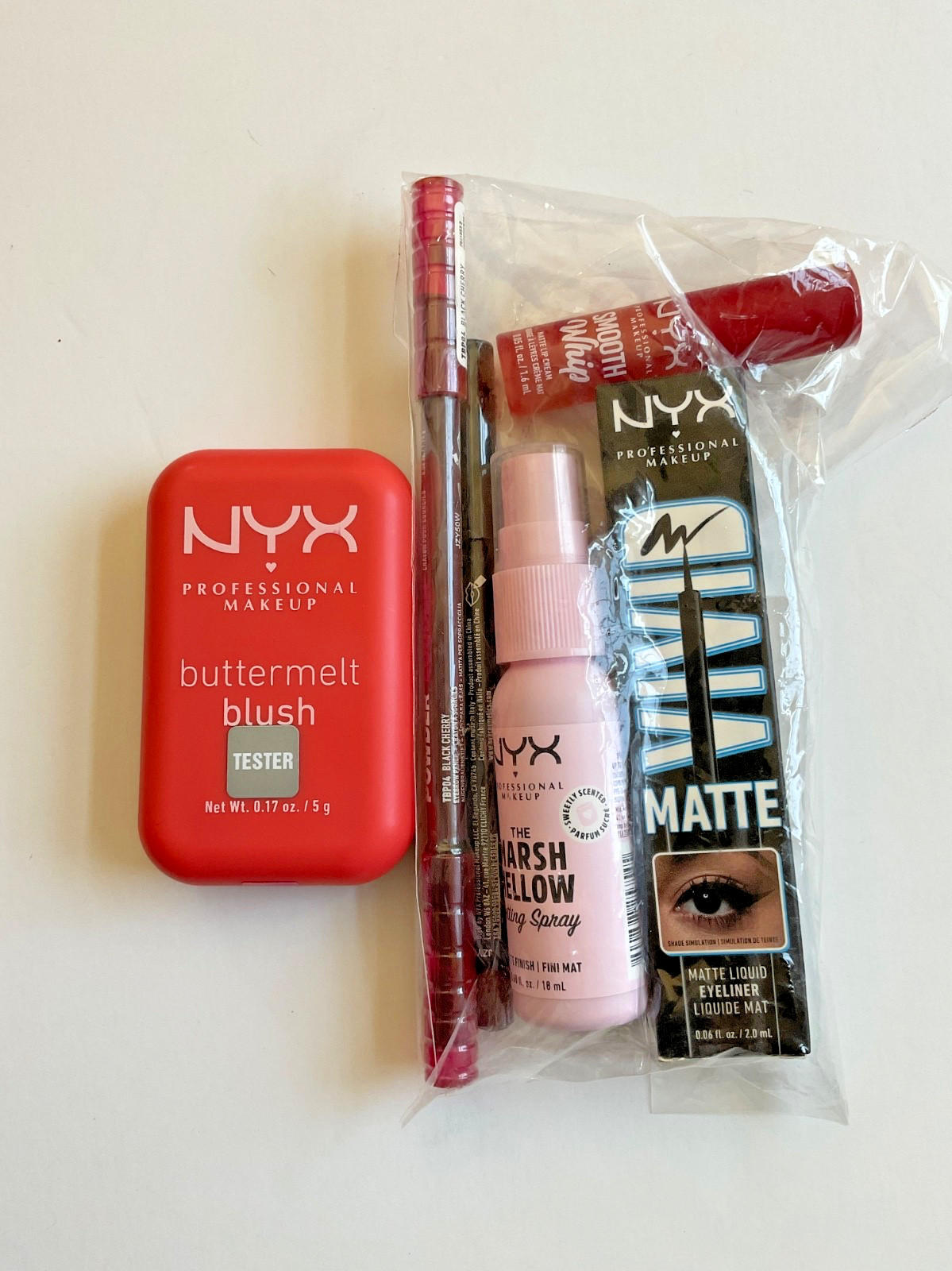 NYX Cosmetics 6 Pc. Makeup Blush Eye Liner Lip Liner Spray Set Bundle NEW