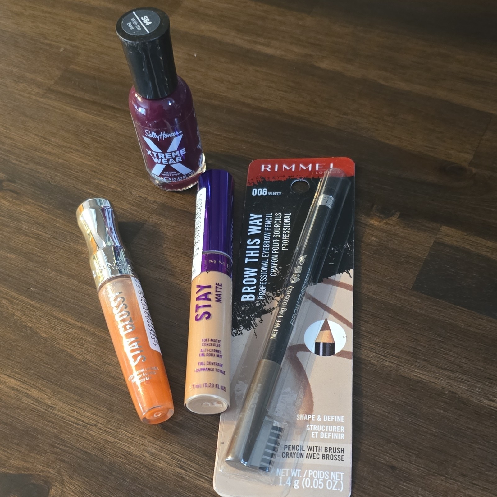 Assorted Makeup Lot: Rimmel Brow This Way Pencil + Sally Hansen Xtreme Wear