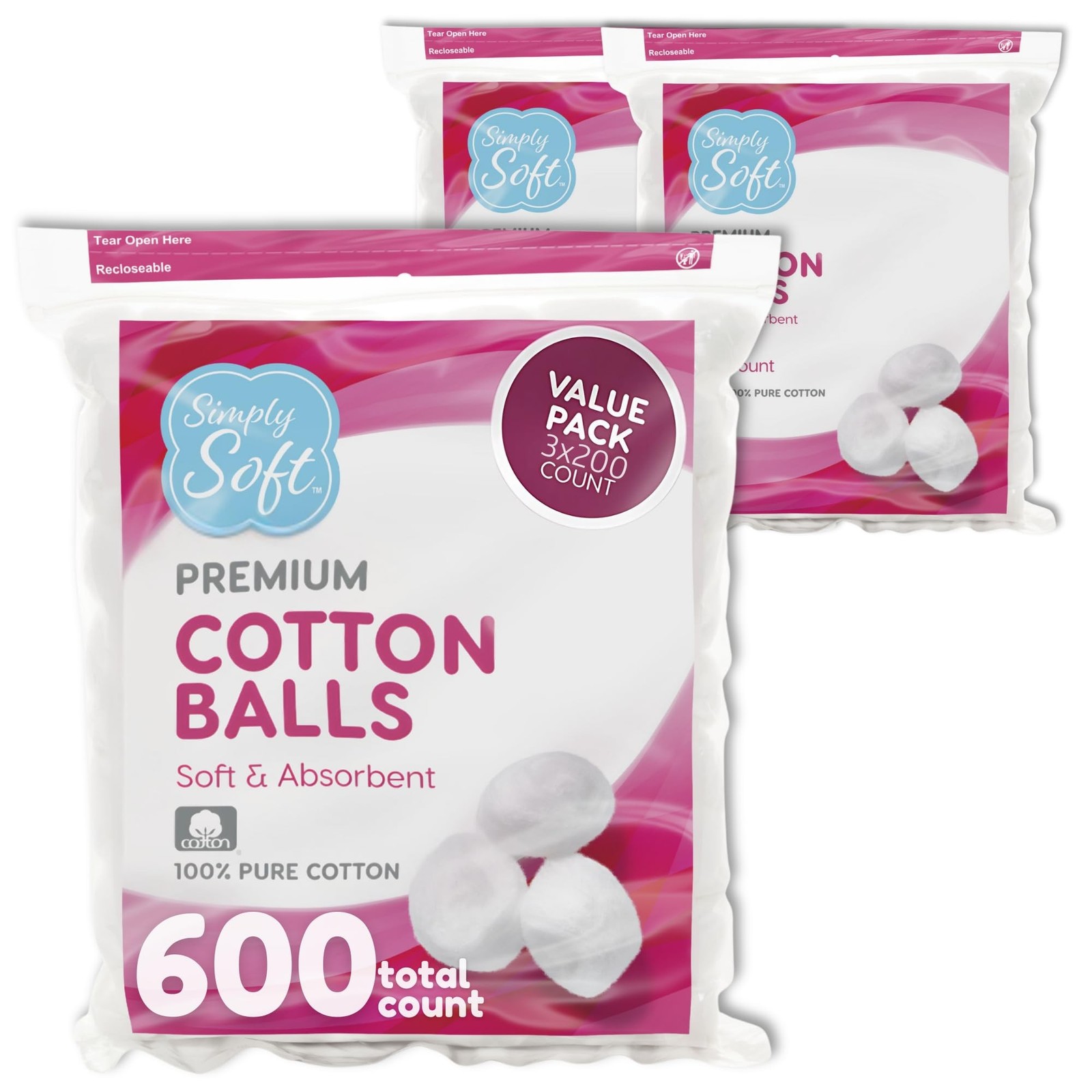 Simply Soft Premium Cotton Balls (600 Count), 100% Pure Cotton, Large Cotton …