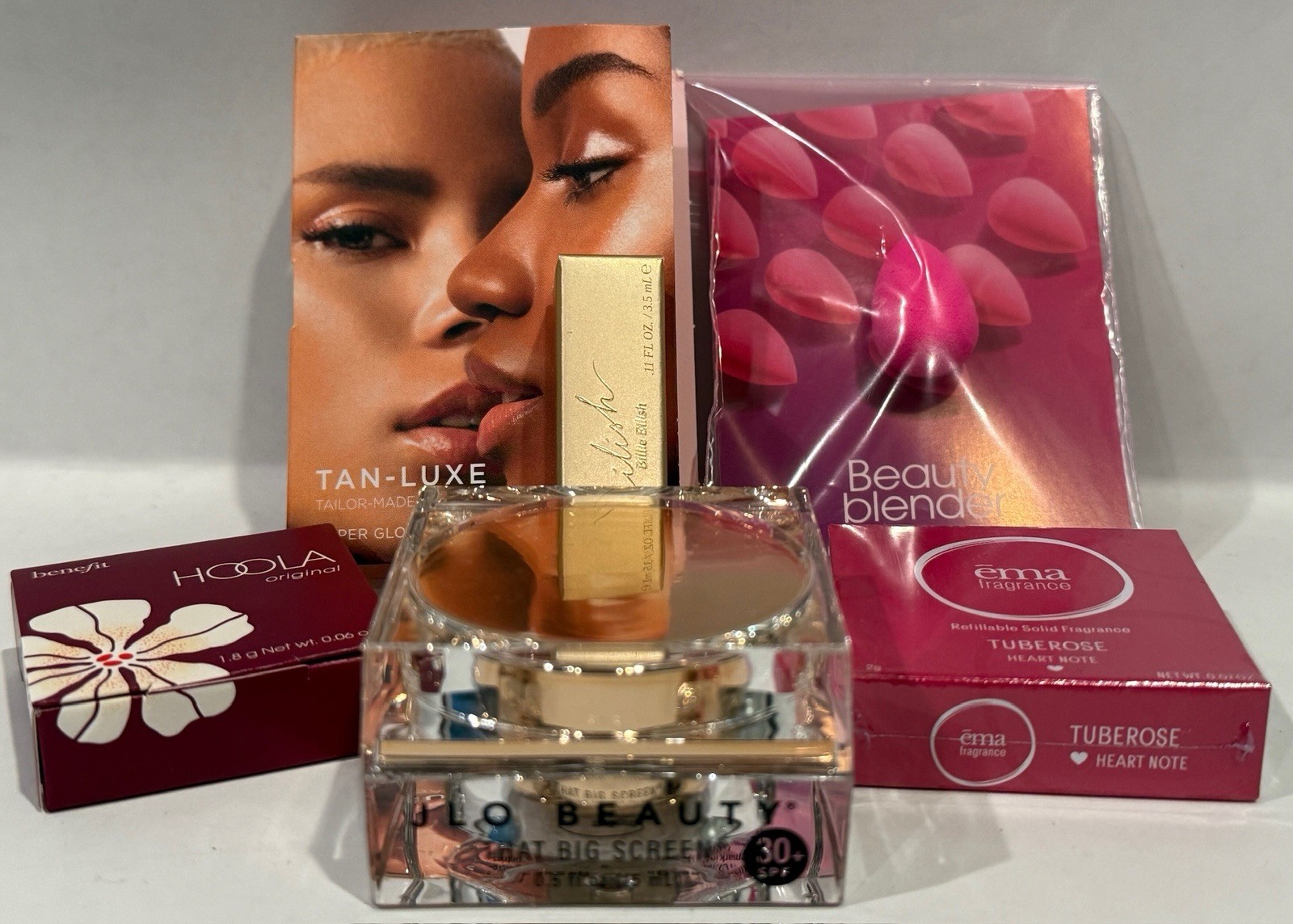 LOT 6 Beauty Blender Travel Size/Benefit HOOLA Samples JLO Beauty Tan-Luxe Elish