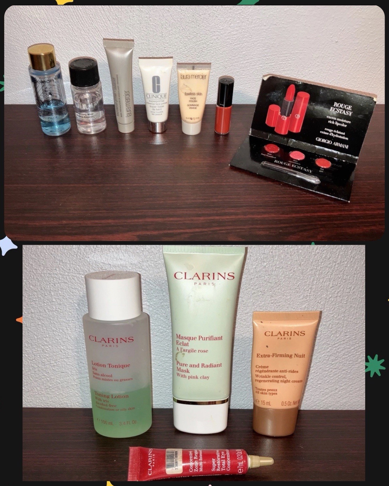 13pc Designer Beauty Lot: Clarins Skincare, Laura Mercier, Armani, Bobbi Brown