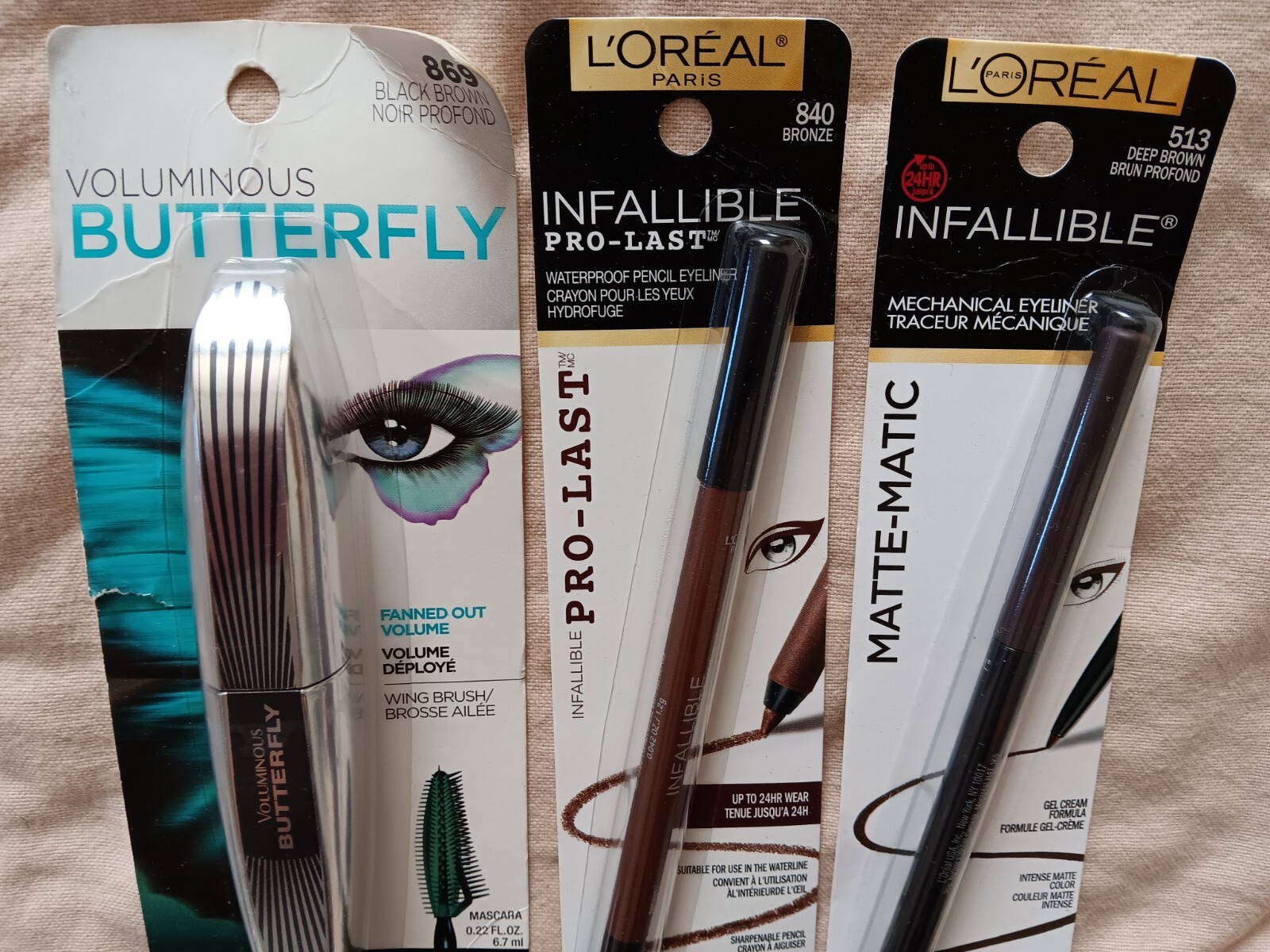 L’oreal Paris Lot #869 Black Brown Mascara #840 Bronze #513 Deep Brown Eyeliner